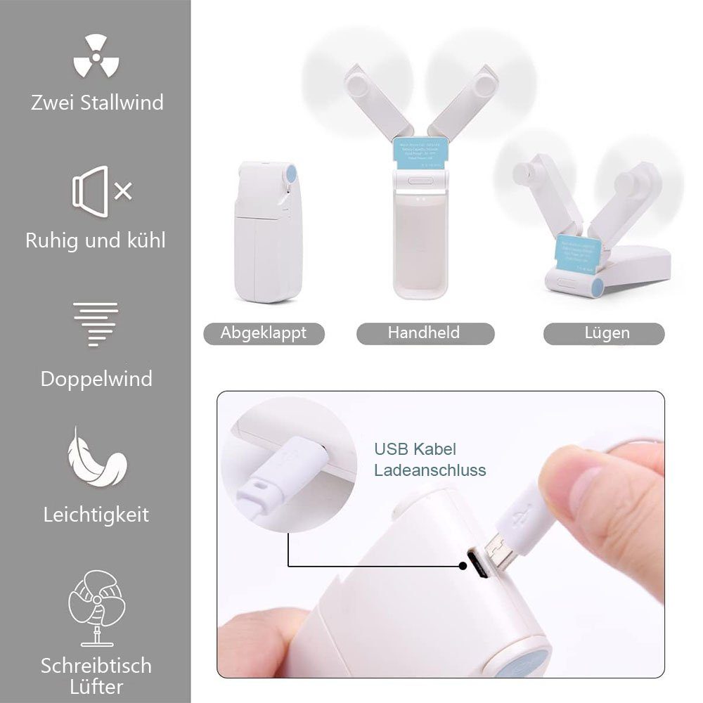 Tragbarer mit Mini-Taschenventilator, Heizkörperventilator wiederaufladbarer USB-Ventilator Weiss MOUTEN