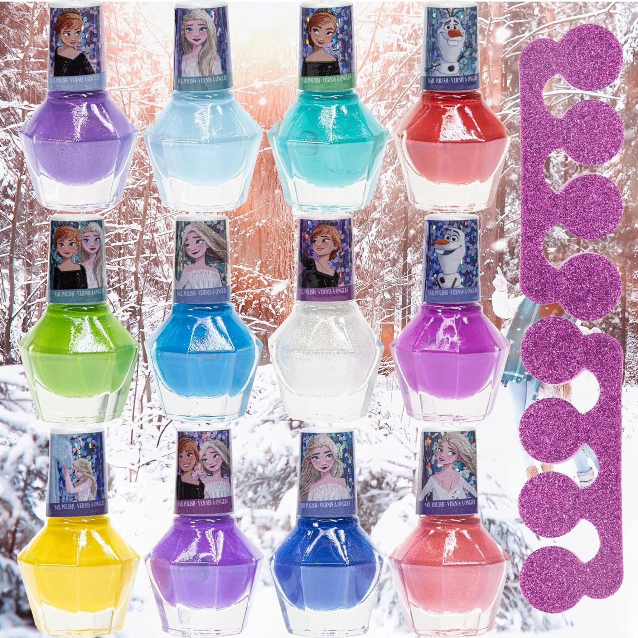 Disney Frozen Nagellack Frozen – Mega Nagellack-Set für Kinder – 12 Farben + Zubehör!, 12-tlg.