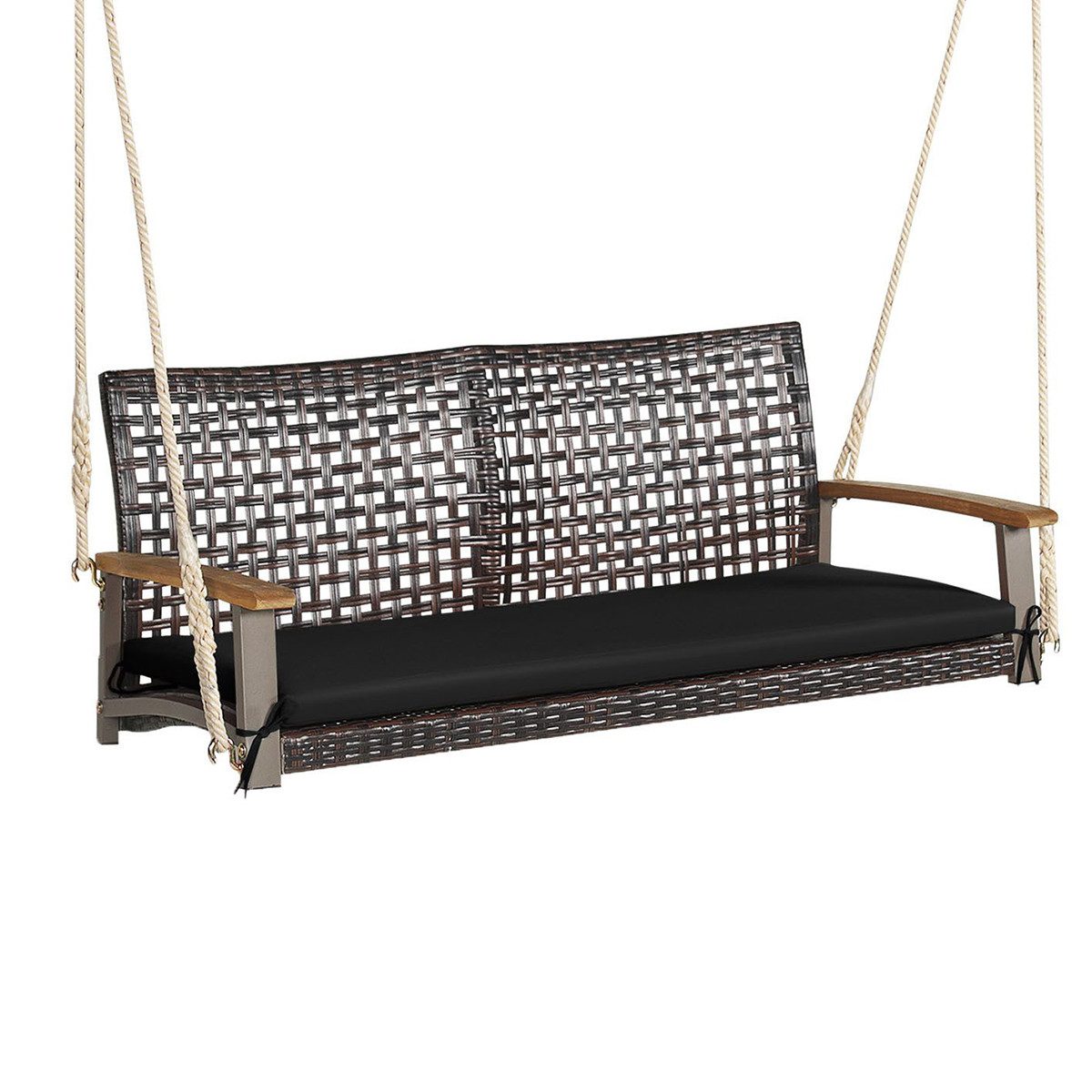COSTWAY Hollywoodschaukel, 2-Sitzer, Schaukelbank Rattan mit Kissen, 360kg