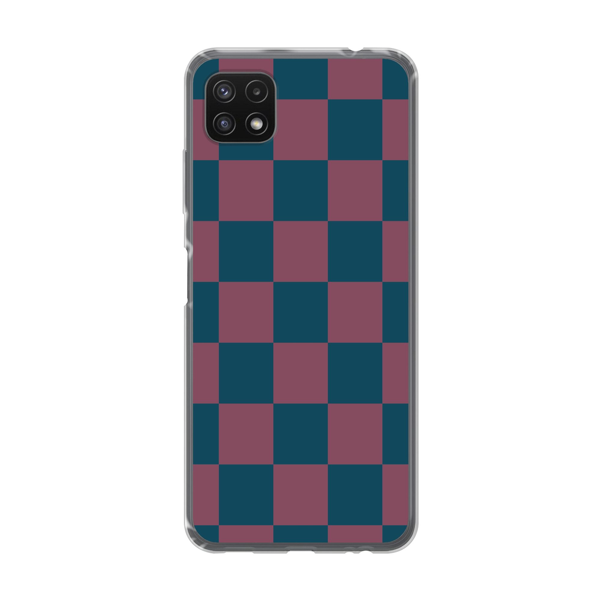 MuchoWow Handyhülle für Samsung Galaxy A22 5G Schachbrett Druck - Blau - Rot - Würfel, Smartphone-Bumper, Print, Handy Schutzhülle Dünn