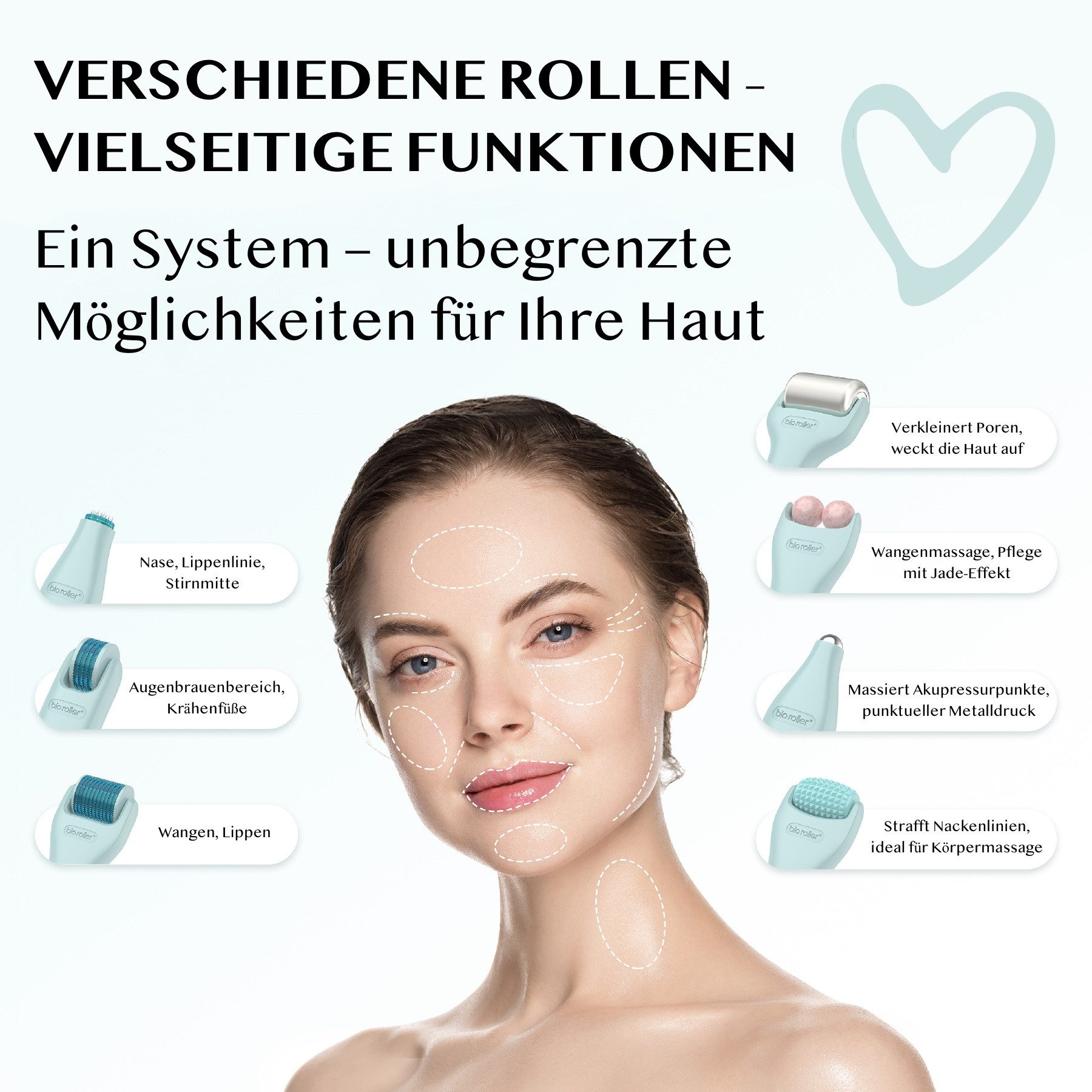 P-Beauty Cosmetic Accessories Dermaroller Bio Roller Microneedling Gesichtspflege Hautpflege 10 in 1 Set, 10-tlg., Dermaroller, Microneedling, Anti-Aging, Anti-Falten