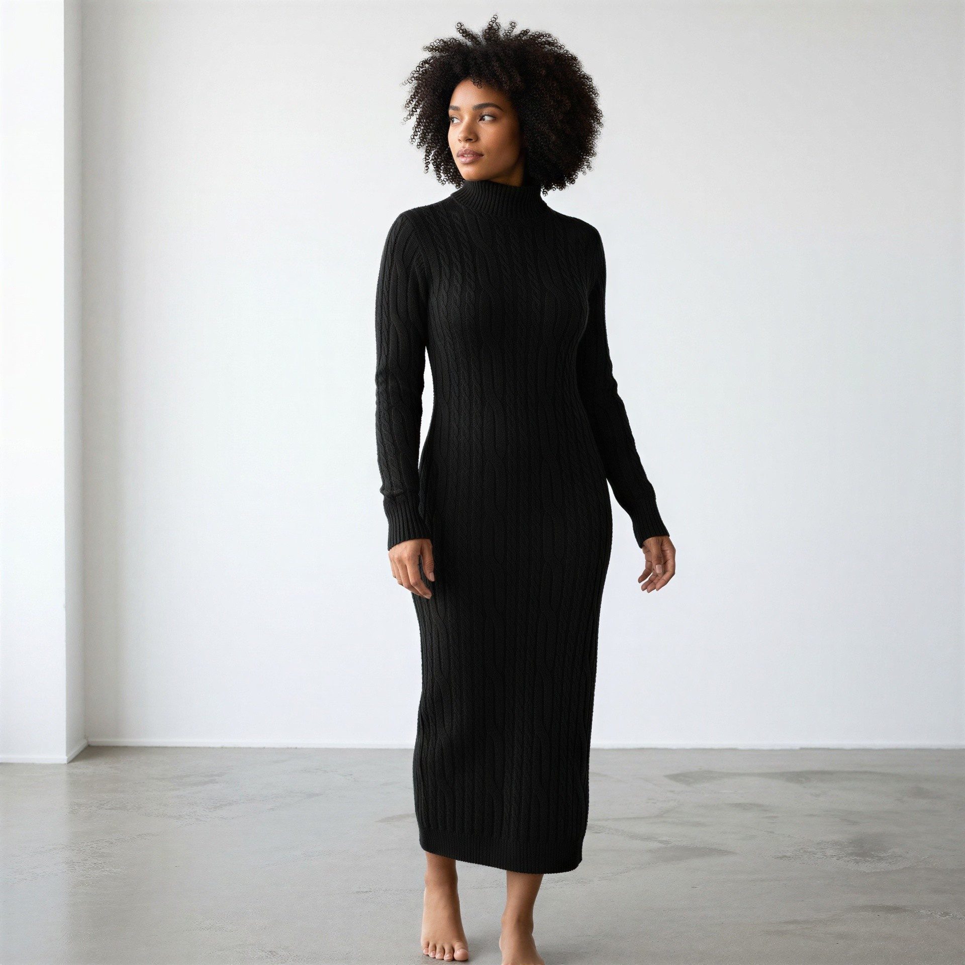 OriginalYou Strickkleid Damen Strickkleid im modischen Zopfstrick Stil Longkleid mit Rollkragen, Zopfstricklook