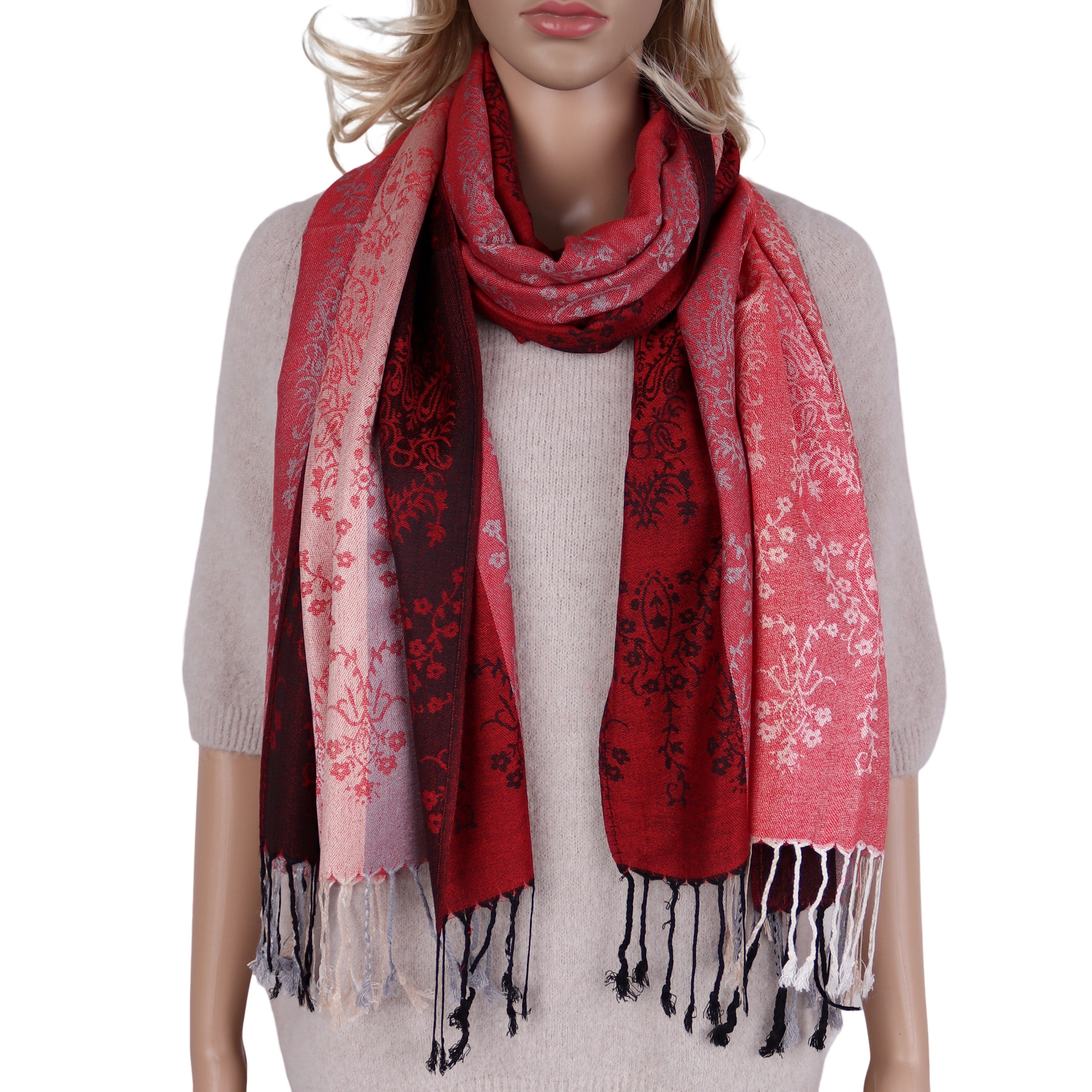 Modeschal weicher Schal BOHO Paisley mit Fransen, 70x180cm