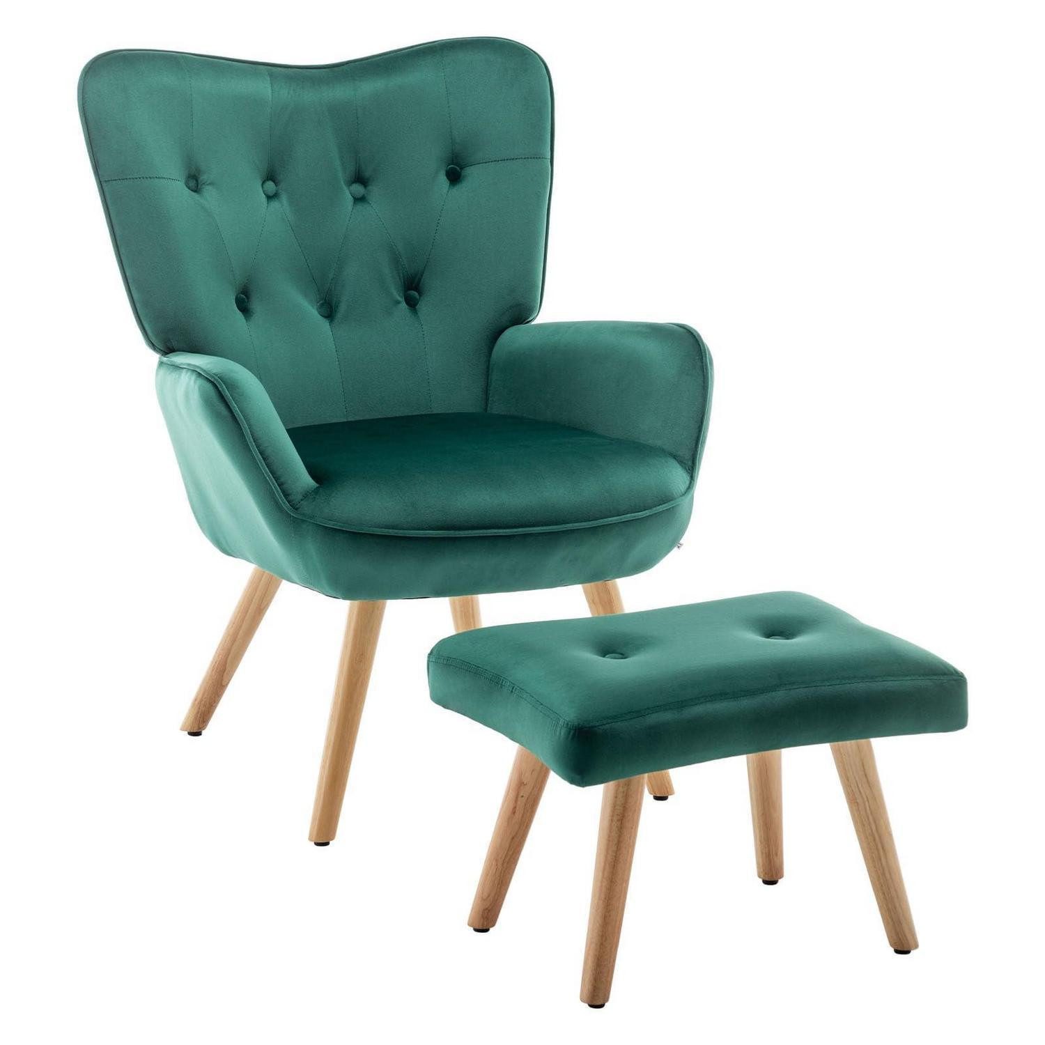 LuxusKollektion Ohrensessel Ohrensessel Hocker Samt Relaxsessel Lesesessel Grün sessel