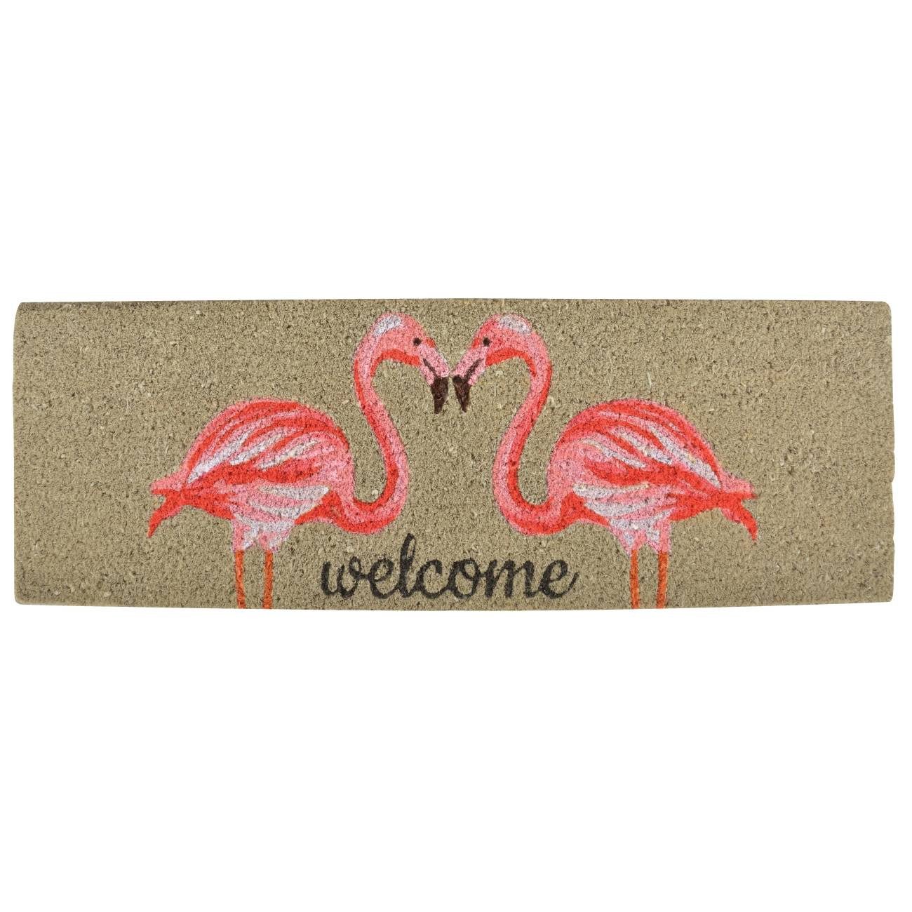 esschert design Fußmatte, Rechteckig, Höhe: 0.7 mm, Höhe: 0.7cm, Farbe: Naturfarben, Motiv: Flamingos
