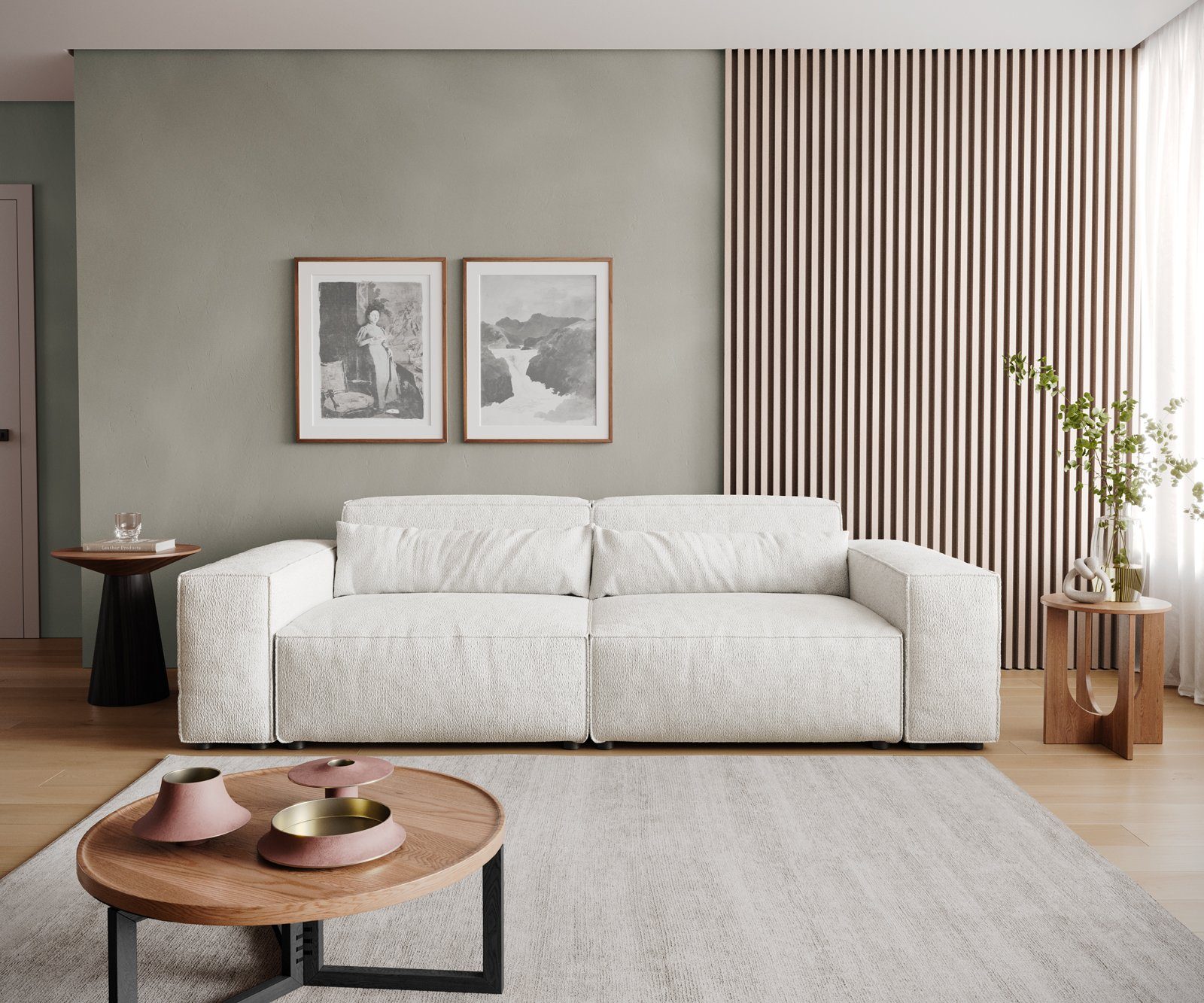 DELIFE Big-Sofa Sirpio, Bouclé Creme-Weiß 230x95 günstig online kaufen