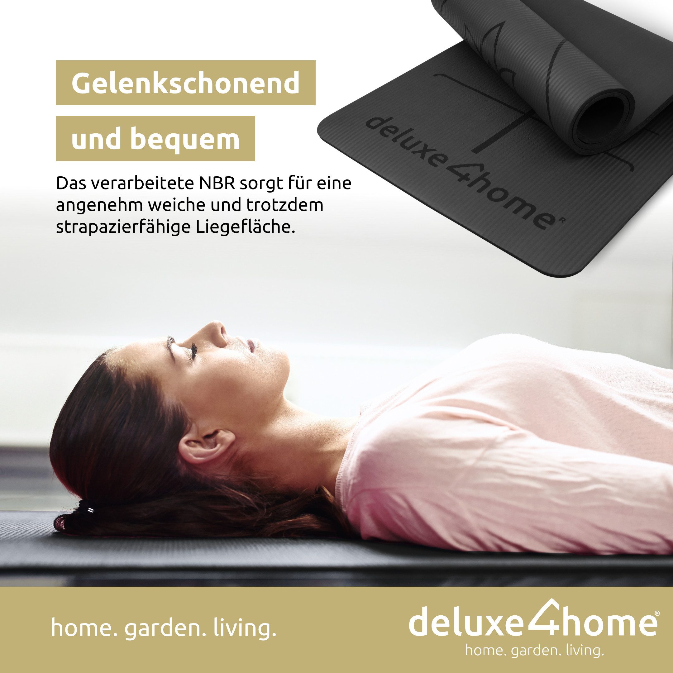 deluxe4home Yogamatte Gymnastikmatte mit Ausrichtungslinien I Phthalatfreie NBR Turnmatte, inkl. Tragegurt