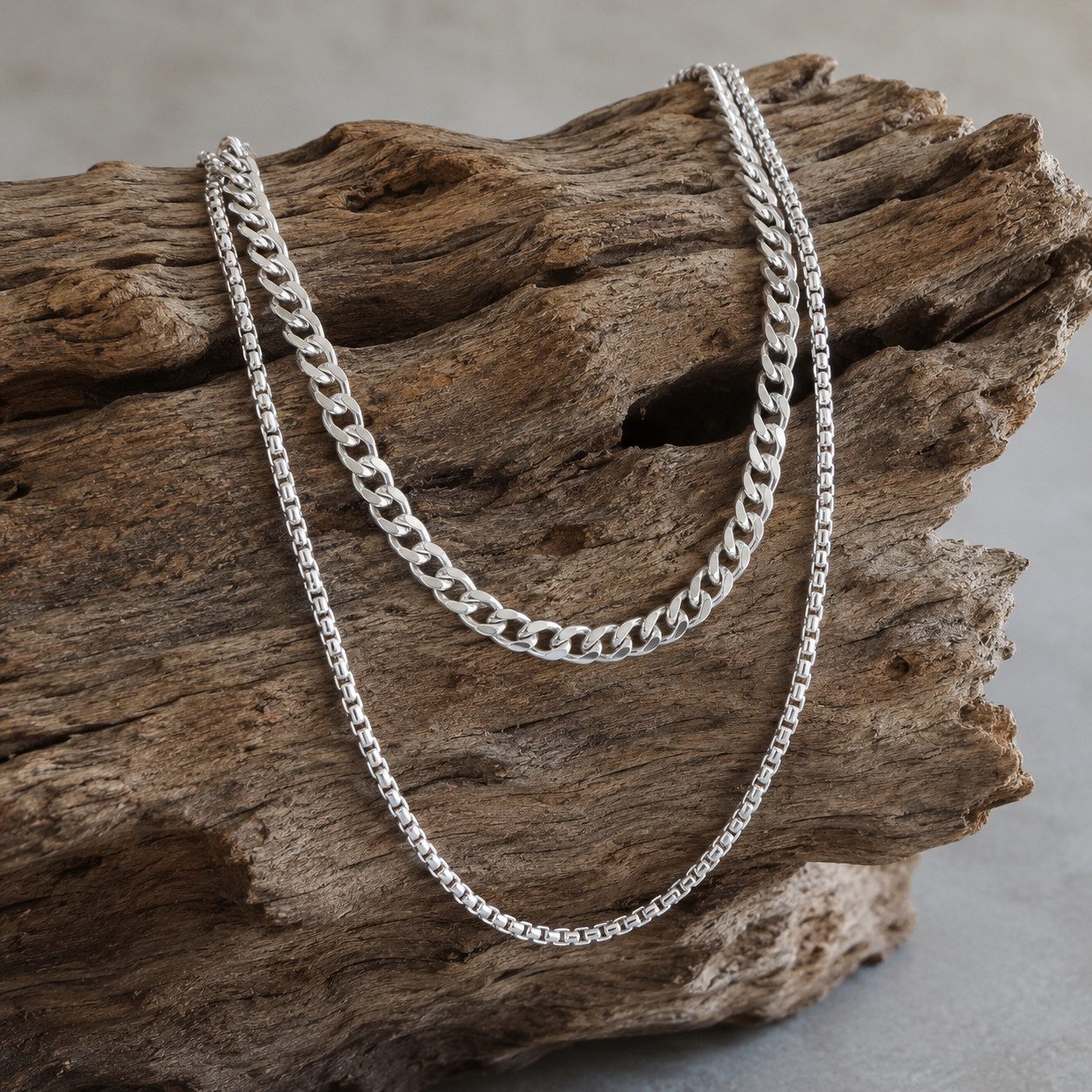 Kingka Edelstahlkette Herren Gliederkette, Doppelkette, silberfarben, Herren Schmuck, perfekte Geschenkidee zu Geburtstag, Weihnachten – Bild 3 von 5
