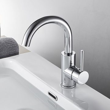 Auralum Waschtischarmatur 360° Hoch Wasserhahn Bad Waschtischarmatur mit Auslauf Höhe 180 mm (1-St) Waschbecken Mischbatterie Badarmatur