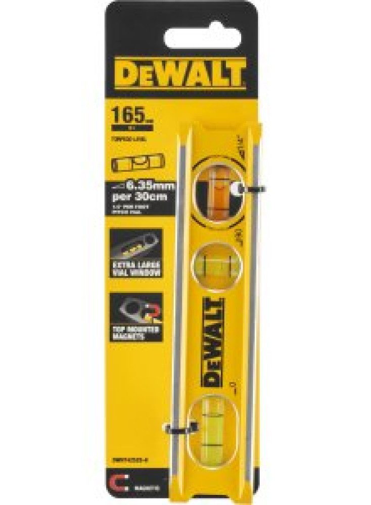 DeWalt Torpedowasserwaage Flaches Torpedoniveau 165 mm DEWALT DWHT42525-0 mit 3 Magneten
