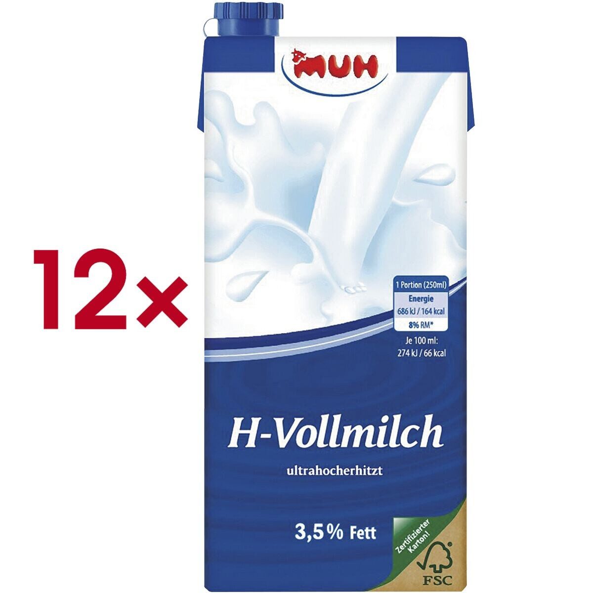 MUH Milch H-Vollmilch 3,5% Fett, 12x 1 Liter