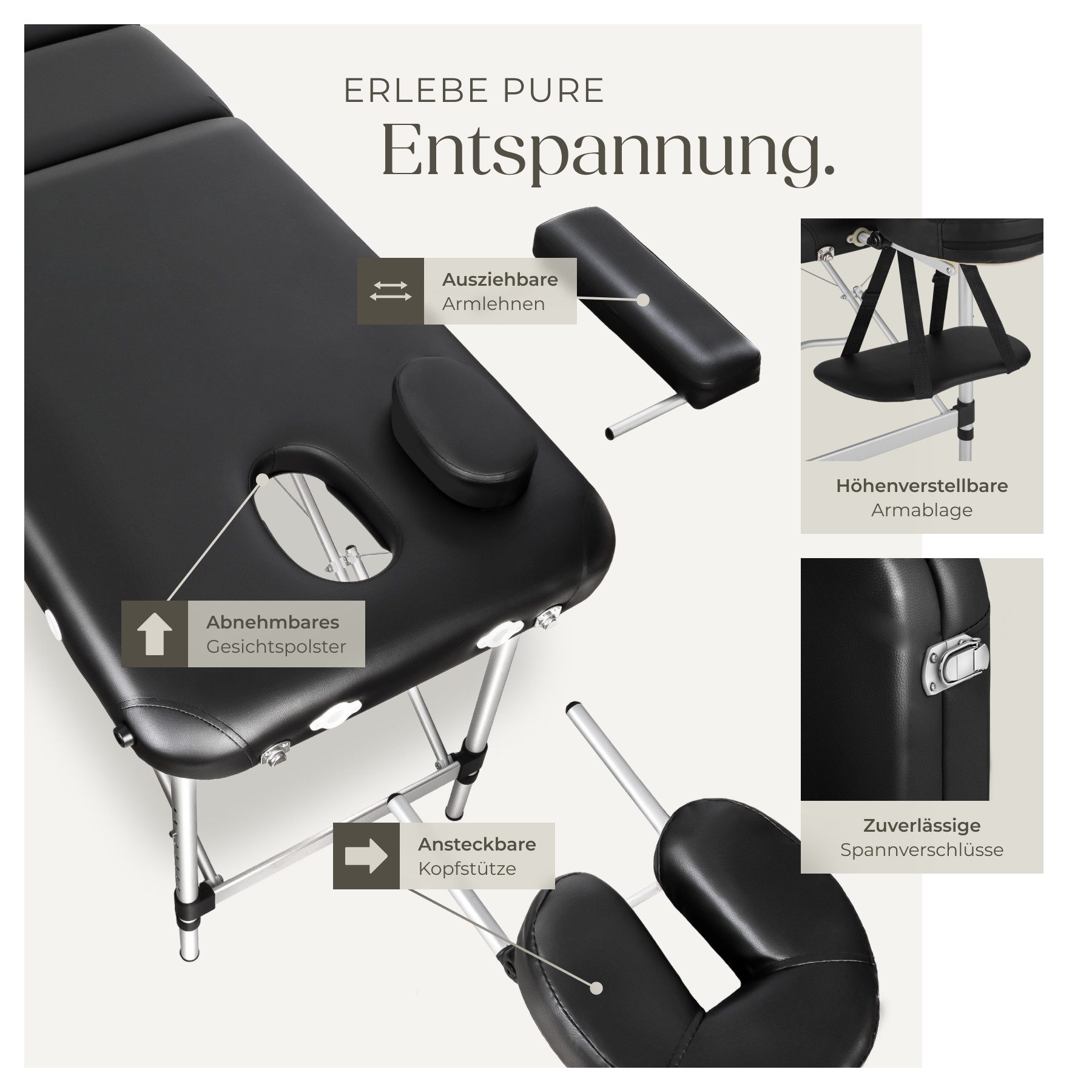 tectake Massageliege 2-Zonen Kosmetikliege mit Vinylbezug - Öl- und wasserresistent (Set, 1-St., mit Tragetasche), Inkl. Tragefunktion und abnehmbarer Kopfstütze