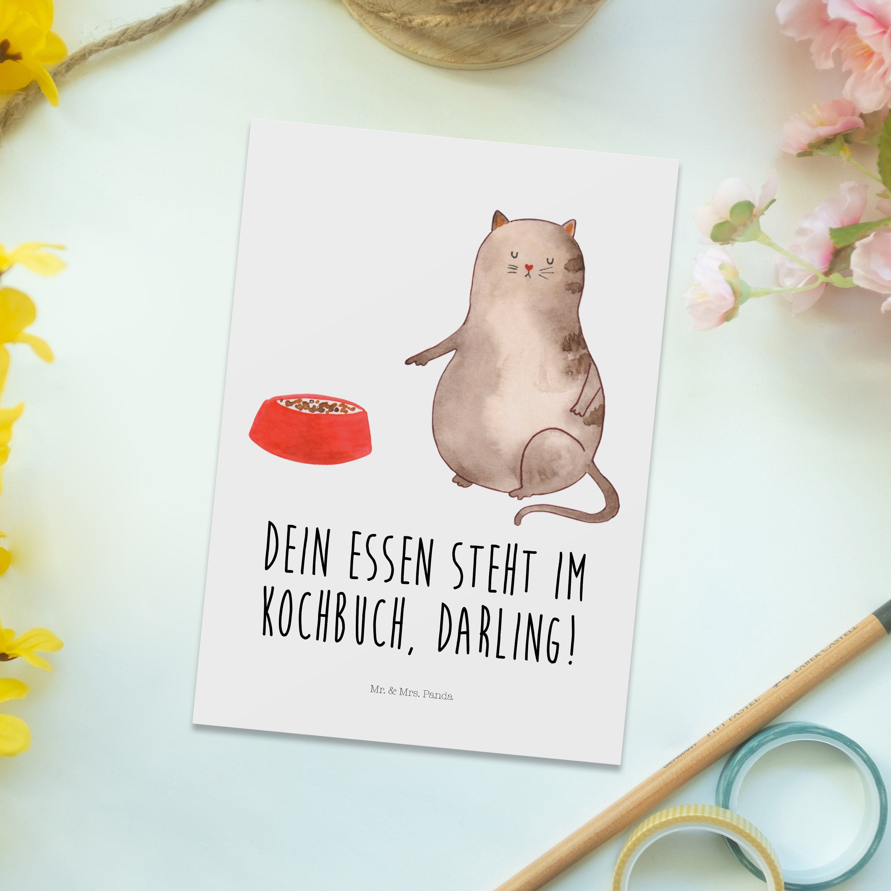 Weiß Geburtstagskarte, Katze & - Postkarte Einladu Grußkarte, Panda Geschenk, Mrs. Mr. fressen -