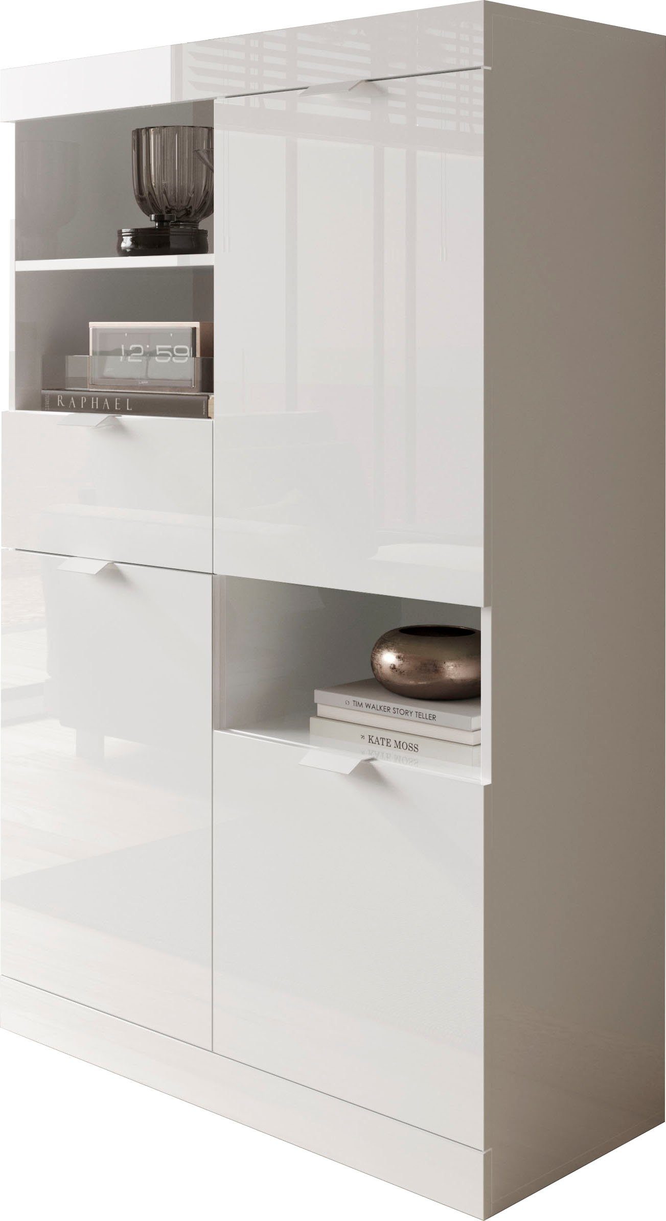 LC Highboard Slim, Breite 91 cm, weiß Hochglanz Lack