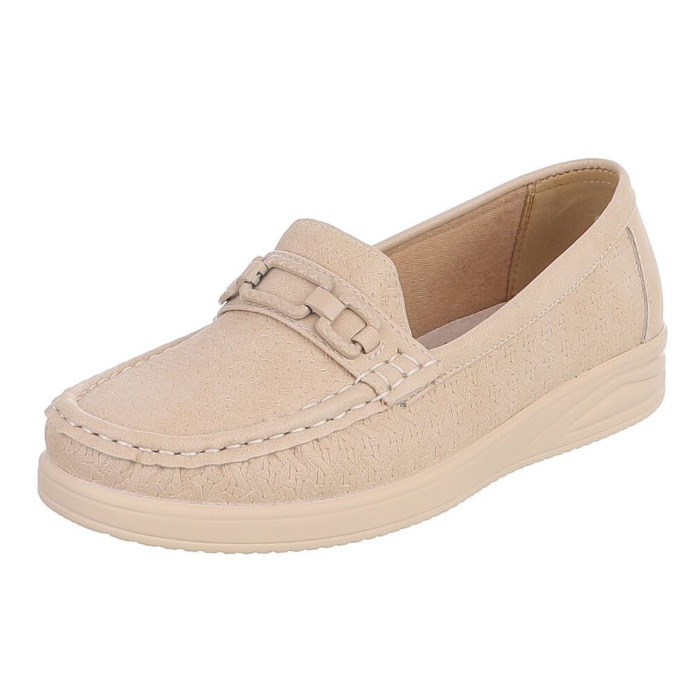 Ital-Design Damen Mokassin Slipper mit Zierriegel und Komfortsohle Slipper (91849483) Keilabsatz/Wedge Mokassins in Beige