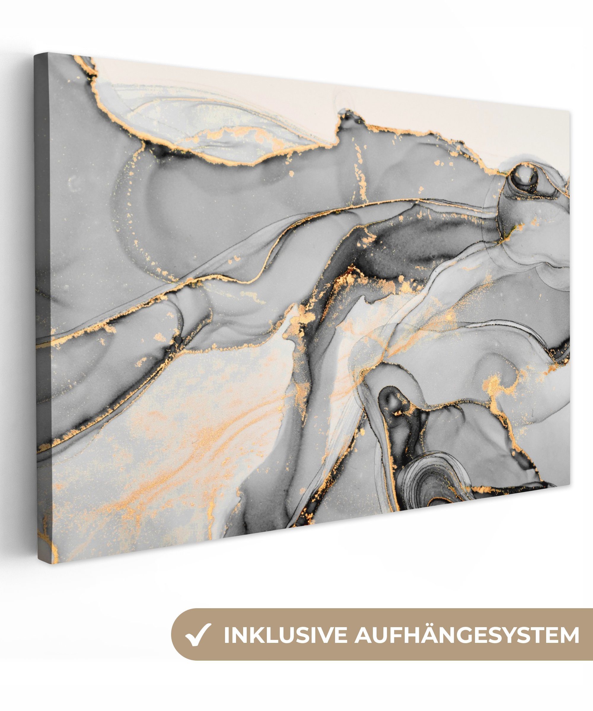 OneMillionCanvasses® Leinwandbild Marmor - Gold - Grau, Fotodruck (1 St), L günstig online kaufen