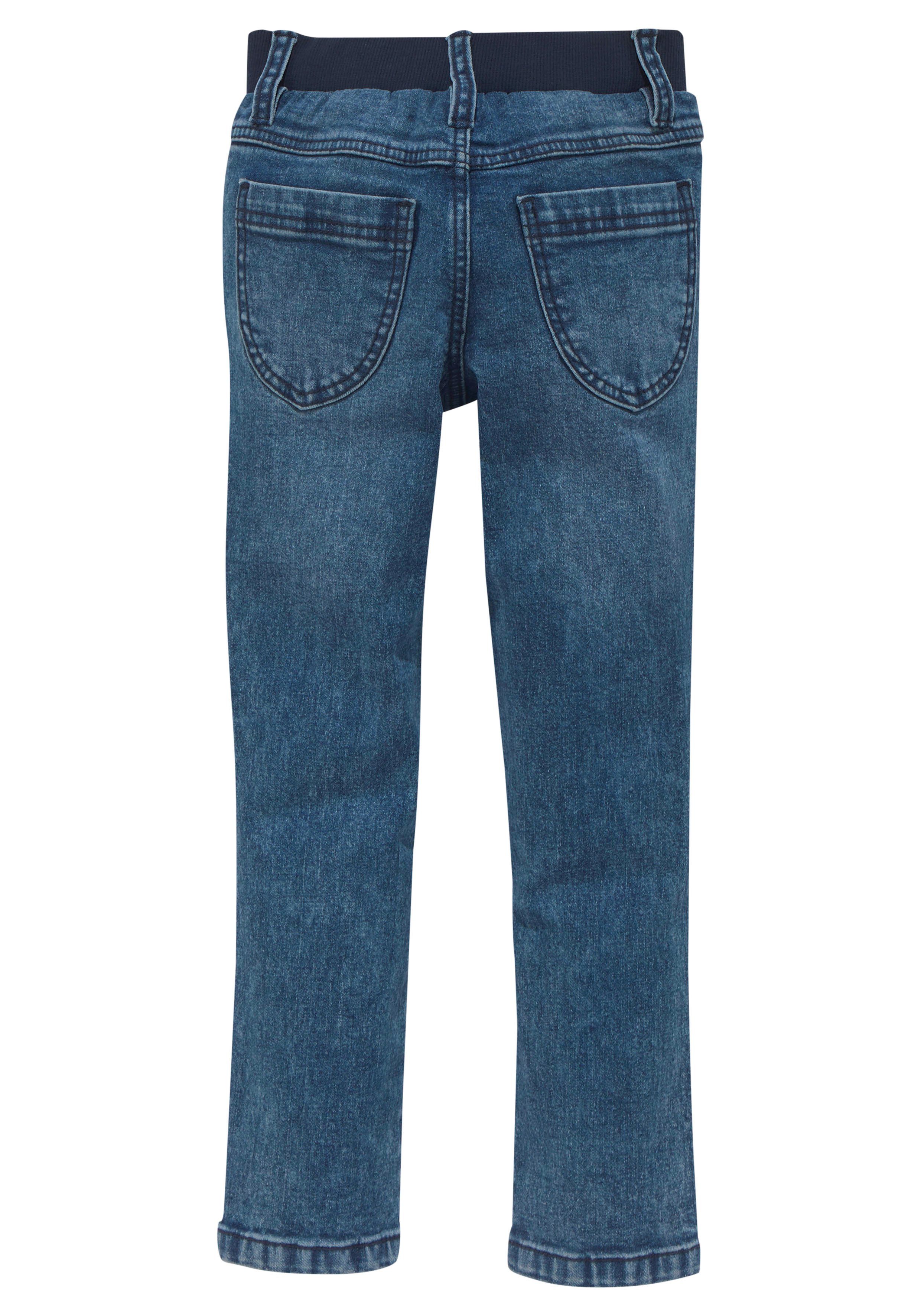 KIDSWORLD Stretch-Jeans, Basic Jeans mit toller Stickerei schmale Beinform, mit verstellbarem Gummizug am Bund, lang