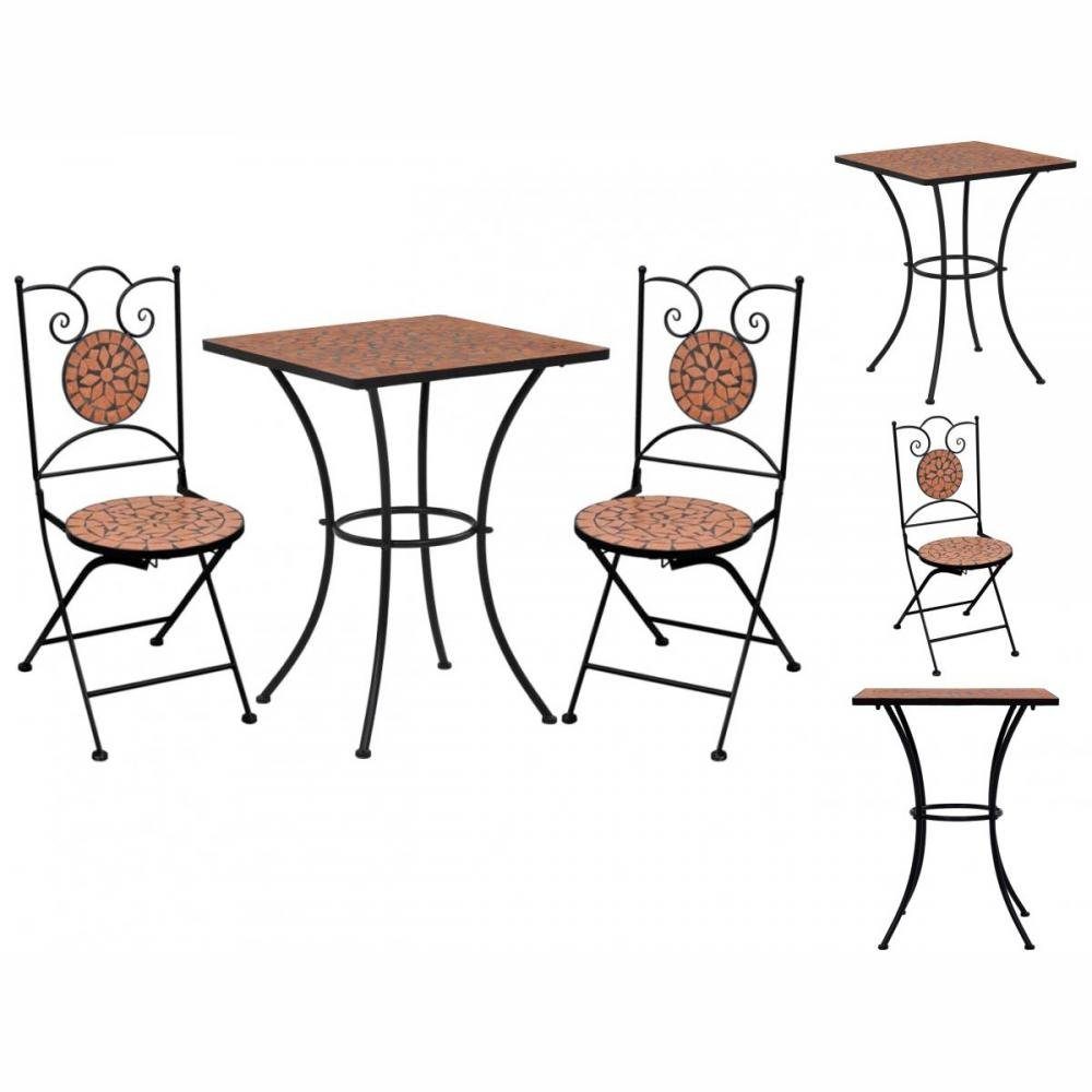 vidaXL Garten-Essgruppe 3-tlg Bistro-Set Mosaik Keramik Terrakotta Sitzgruppe Set