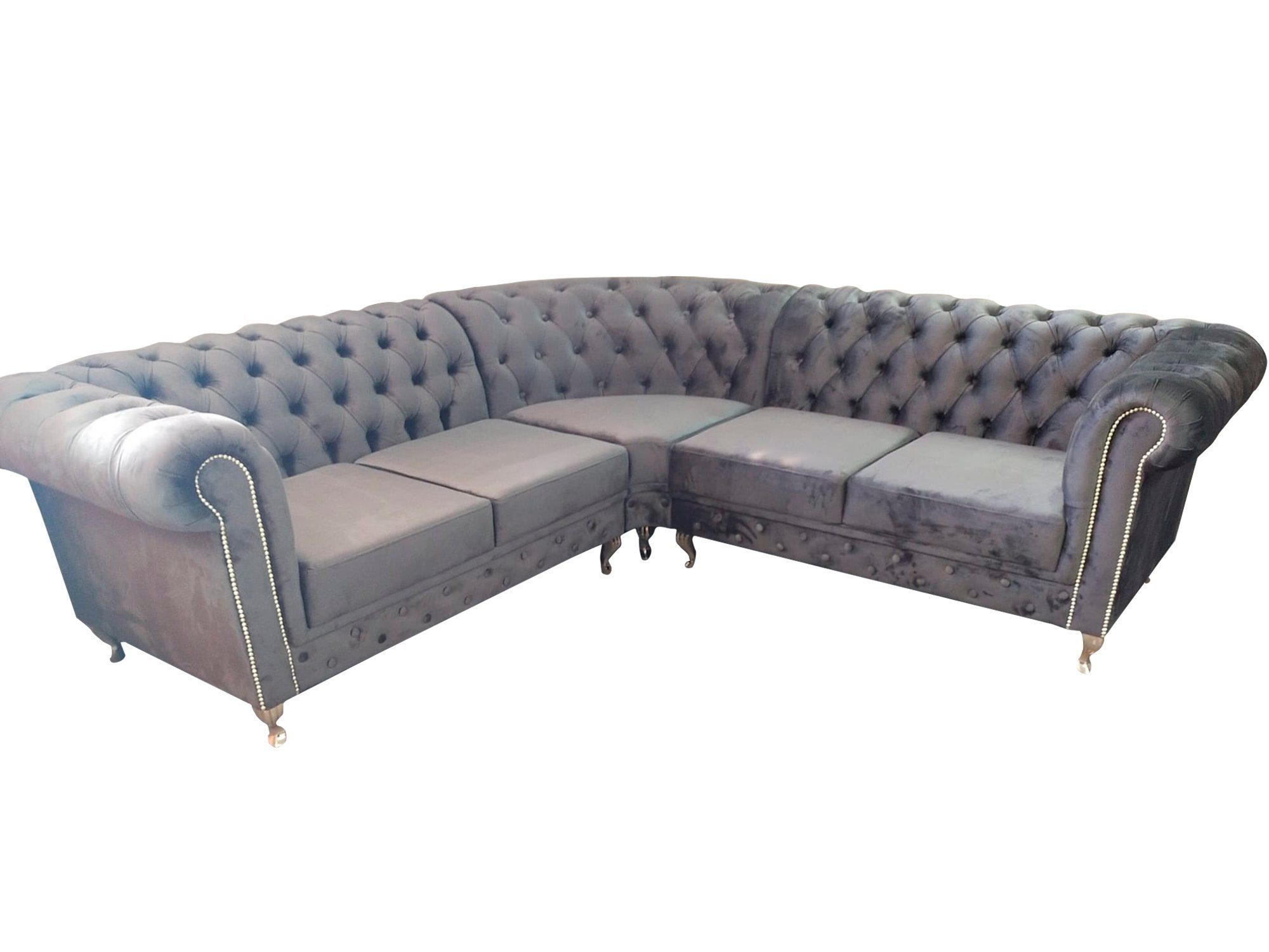 JVmoebel Ecksofa Graues Chesterfield L-Form Sofa Designer Polster Ecksofa Textil Couch, Made in Europe