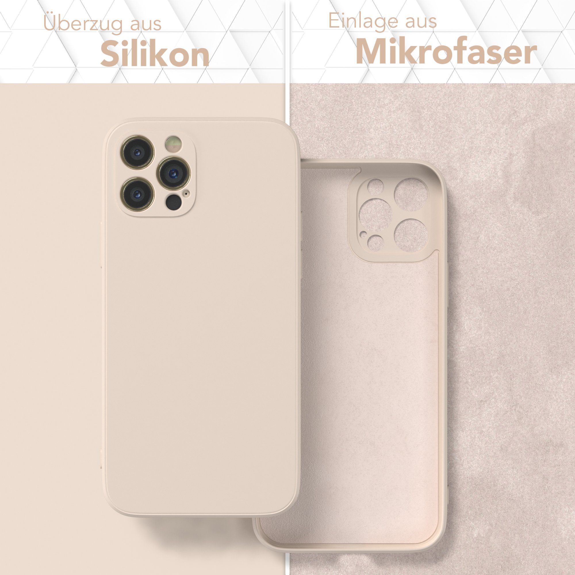 EAZY CASE Handyhülle für Apple iPhone 12 Pro Hülle Silikon 6,1 Zoll, Bumper Case Matt Slimcover Silikonschutzhülle elastisch Taupe / Beige