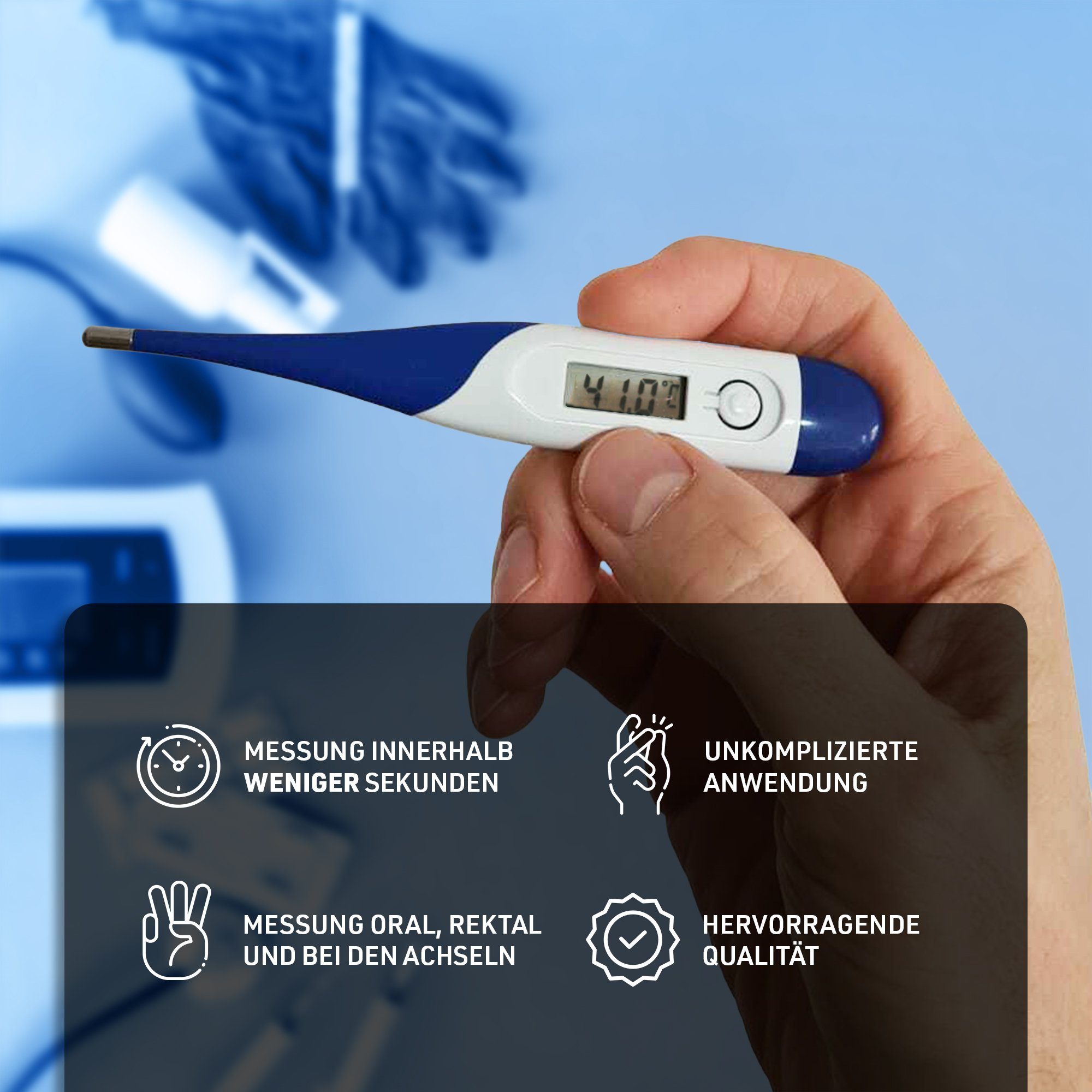 IEA Medical Fieberthermometer Fieberthermometer mit flexible Spitze, Thermometer Baby, Fiebermesser, Komplettset, Set, für Kinder & Erwachsene, Fieberalarm, Reise Gadget, Thermometer Fieber