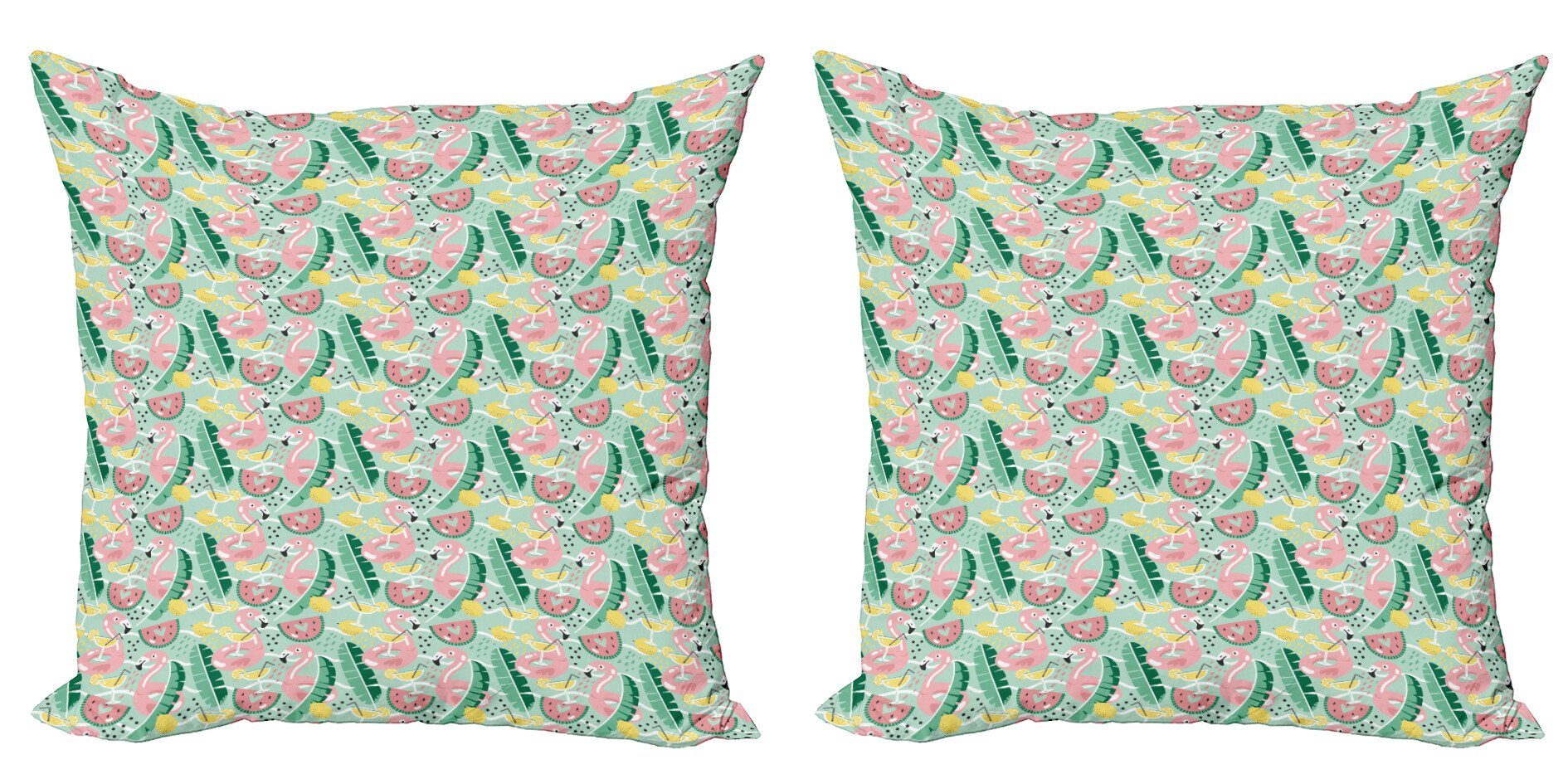 Kissenbezüge Modern Accent Doppelseitiger Digitaldruck, Abakuhaus (2 Stück), Sommer Tropic Flamingo und Cocktail