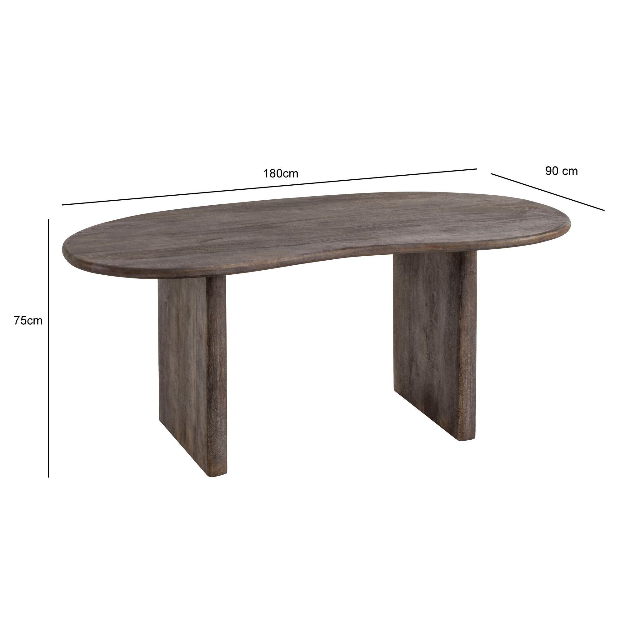 FINEBUY Esstisch FB66342 180cm Massivholz Braun Esszimmertisch Nierenform organisch (180x90x75 cm, Akazie Massivholz Nierenform)