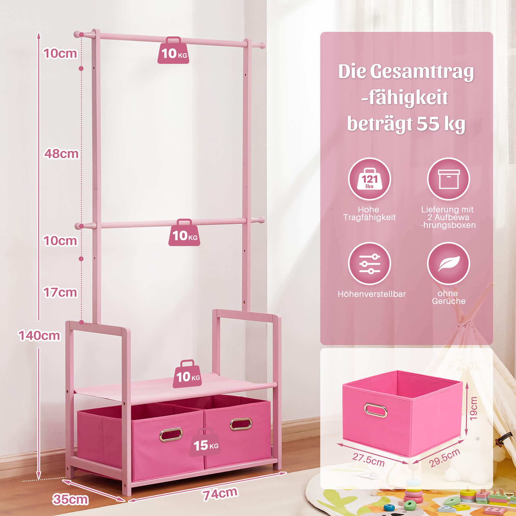 Yorbay Kleiderständer Kinder Kleiderständer aus Bambus, 74 x 35 x 140cm, Ki günstig online kaufen