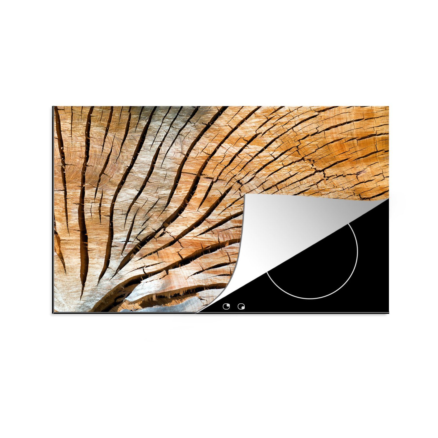 MuchoWow Herdblende-/Abdeckplatte Ein Querschnitt eines Baumstamms, Vinyl, (1 tlg), 81x52 cm, Induktionskochfeld Schutz für die küche, Ceranfeldabdeckung