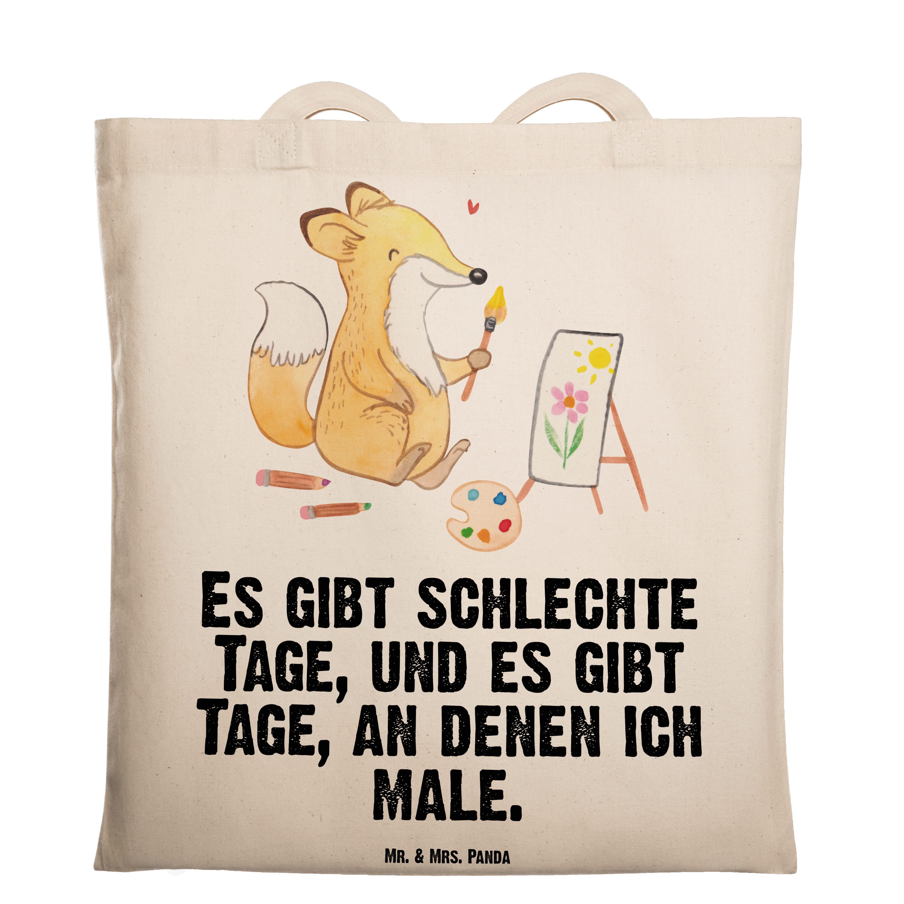 Mr. & Mrs. Panda Tragetasche Fuchs Malen Tage - Transparent - Geschenk, Hobbyzeichner, Einkaufsta (1-tlg)