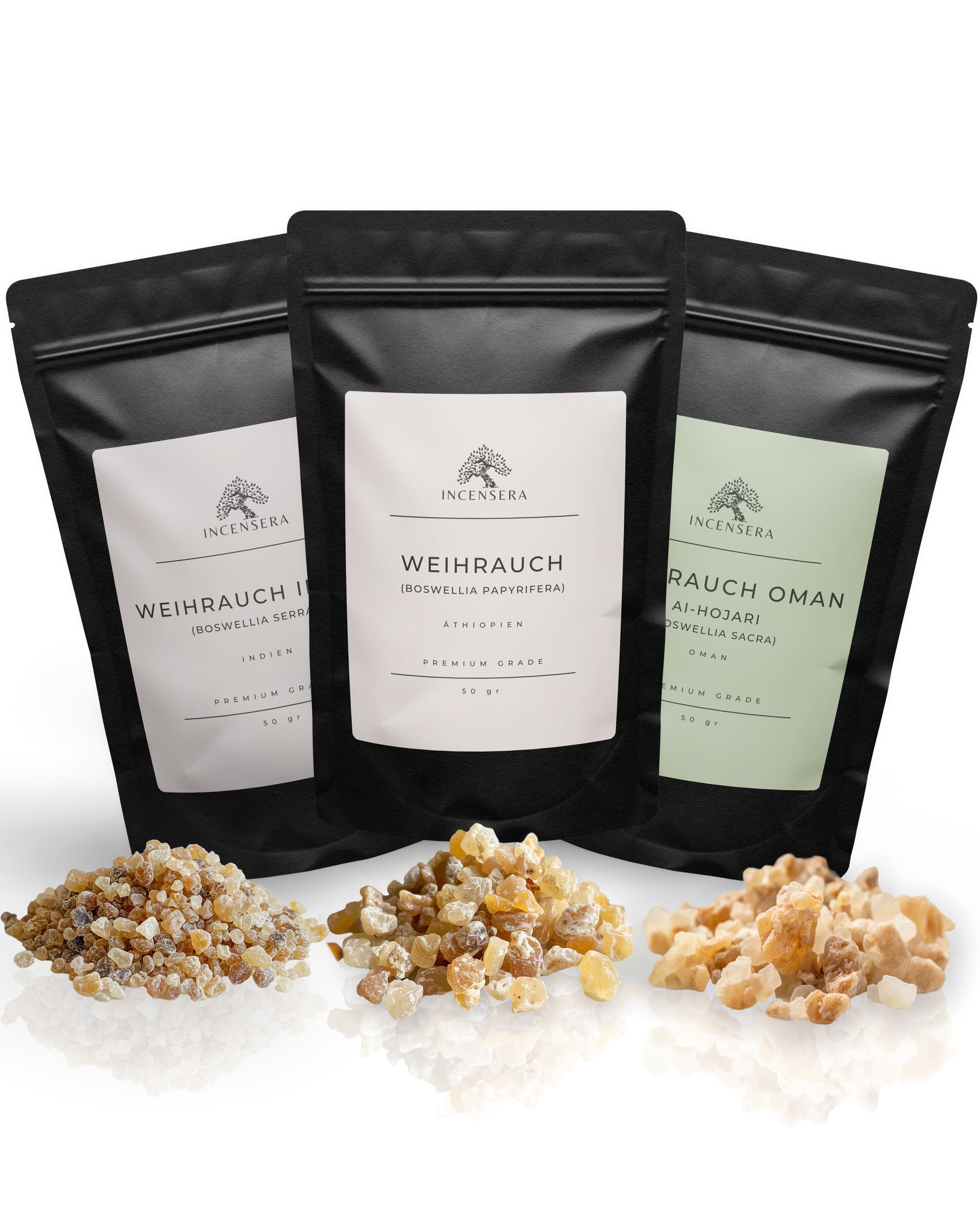 Incensera Räucherstäbchen-Halter Räucherset Weihrauch - 3-teiliges Räucherwerk aus Boswellia-Harz&Luban, reines Weihrauch Räucher-Set