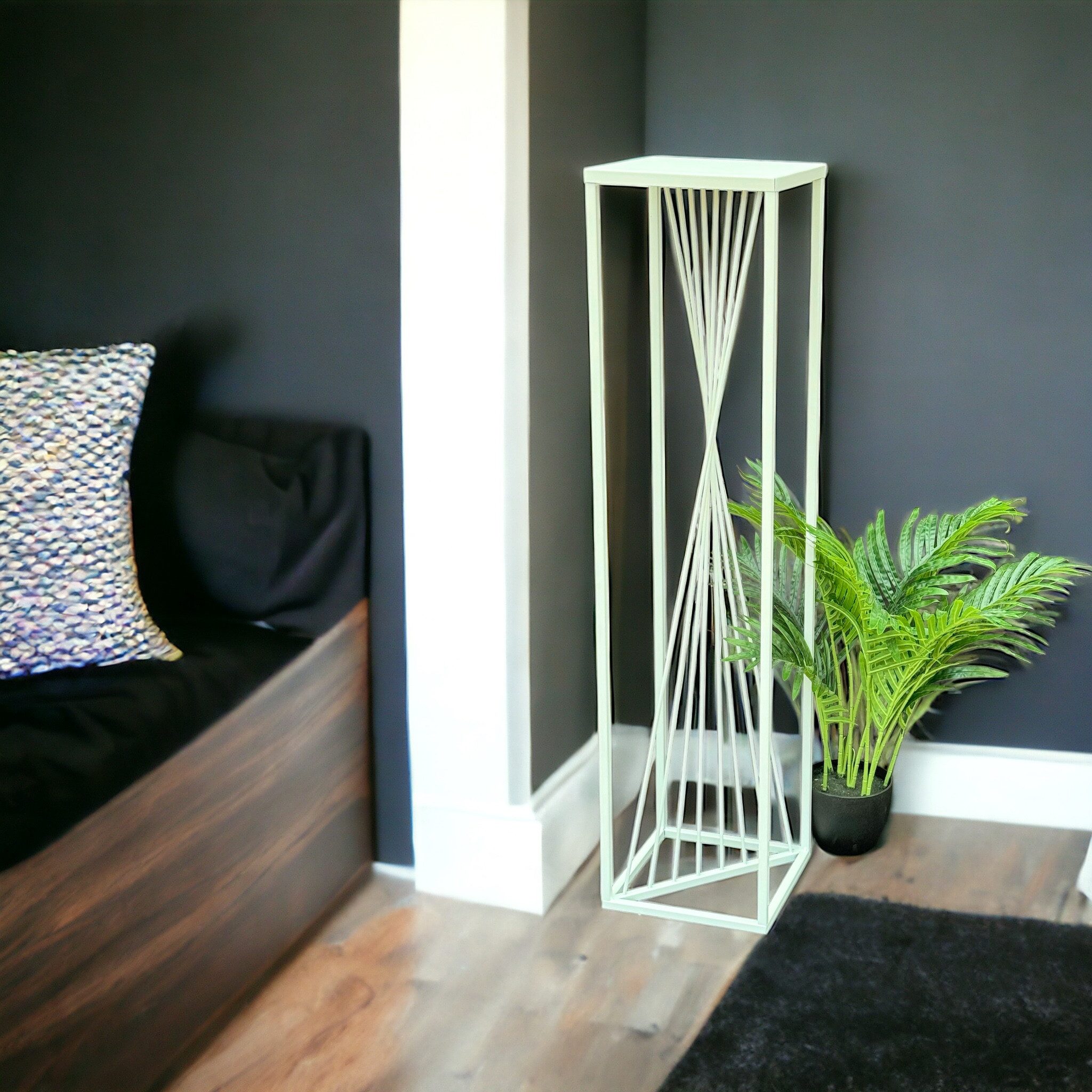 DanDiBo Blumenhocker Metall Weiß Eckig 100 cm Blumenständer Beistelltisch