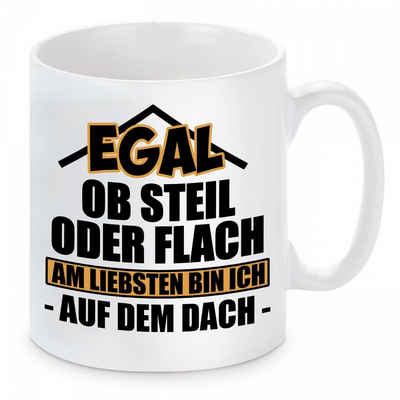 Herzbotschaft Tasse Kaffeebecher mit Motiv Egal ob steil oder flach, Keramik, Kaffeetasse spülmaschinenfest und mikrowellengeeignet