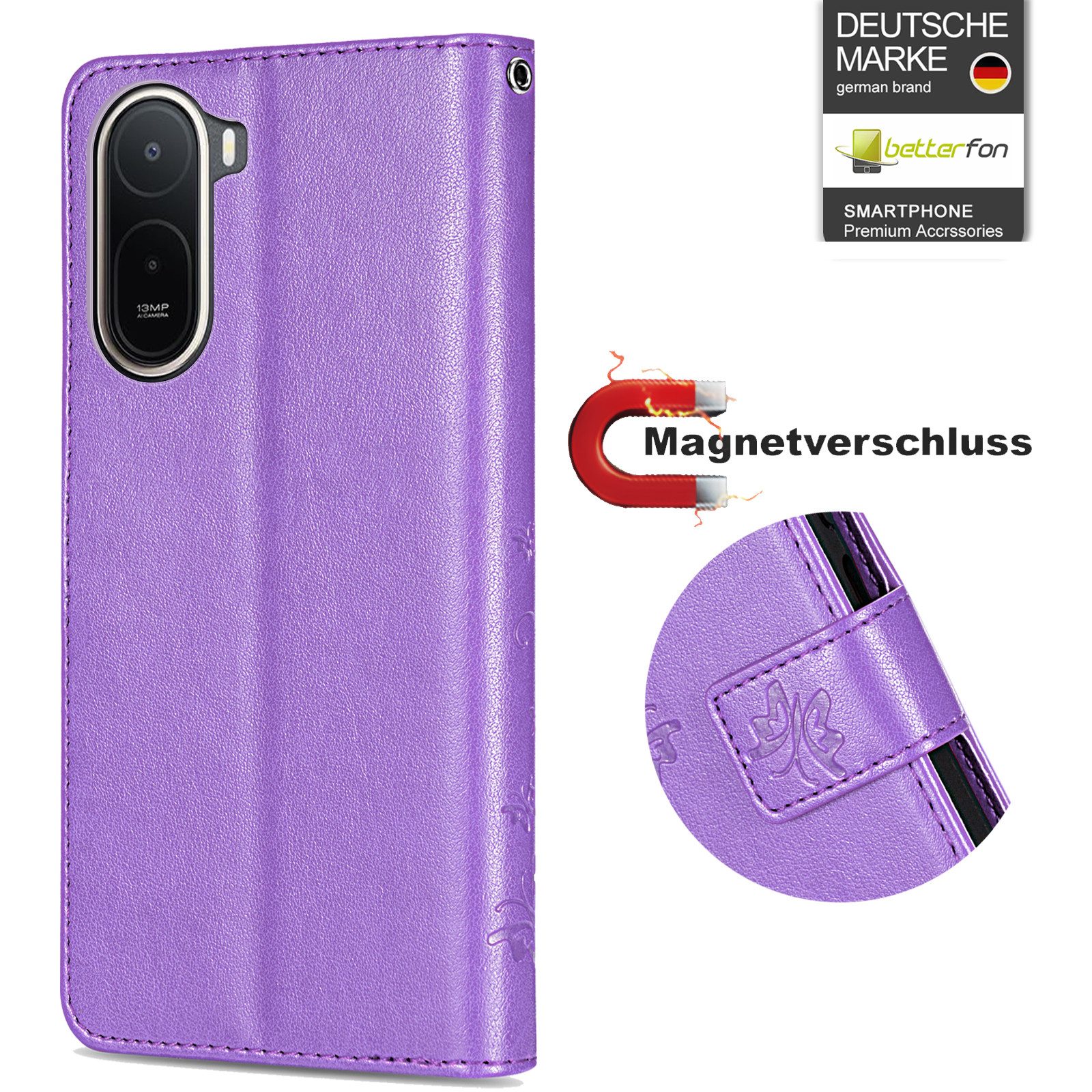 betterfon Handyhülle für Xiaomi Modelle Hülle mit [Kartenfächern], Bookstyle-Hülle: Magnetverschluss 3 Kartenfächer & Standfunktion – Bild 2 von 5