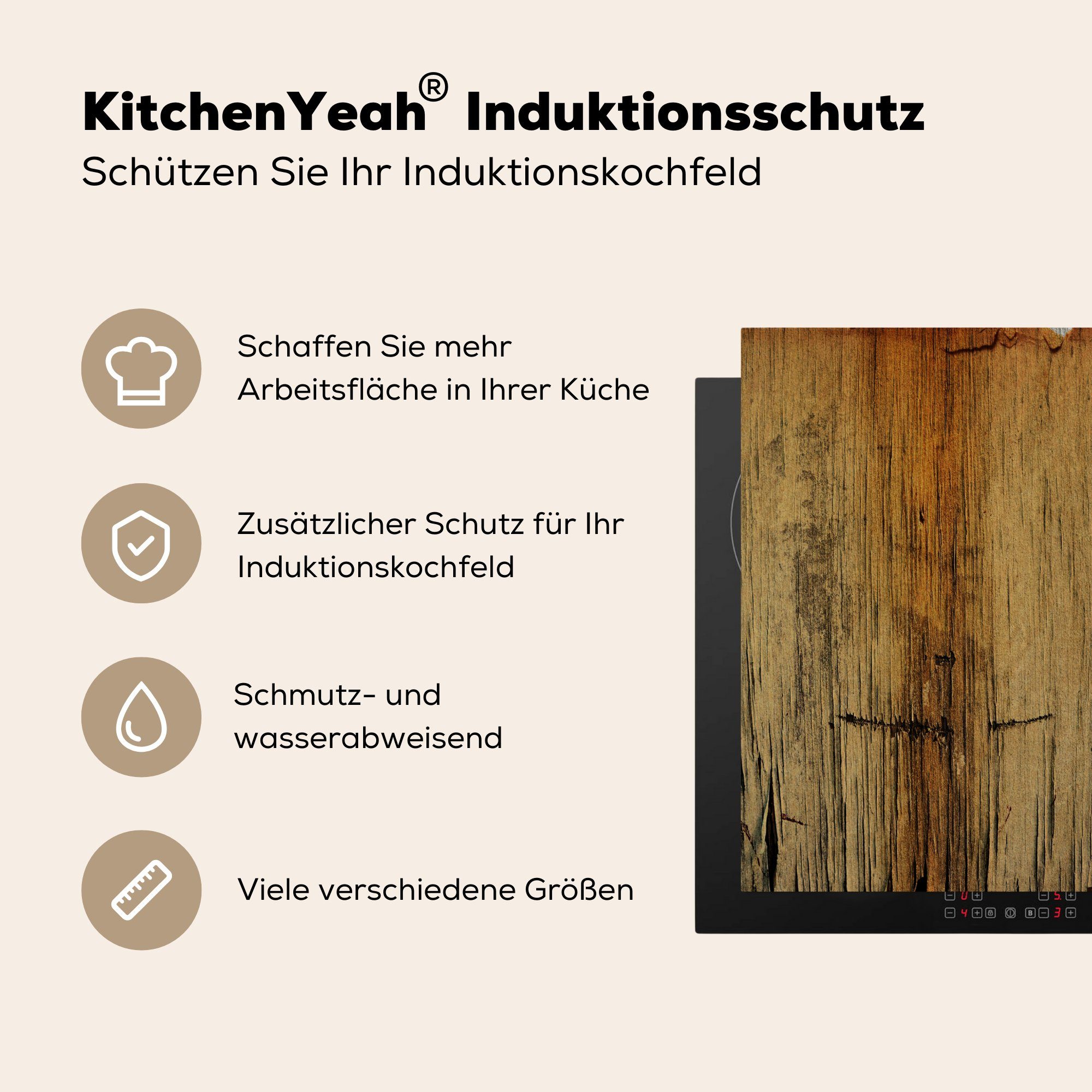Baum MuchoWow - Laubholz, Holz für Herdblende-/Abdeckplatte tlg), Ceranfeldabdeckung, - cm, Arbeitsplatte 78x78 küche Vinyl, (1
