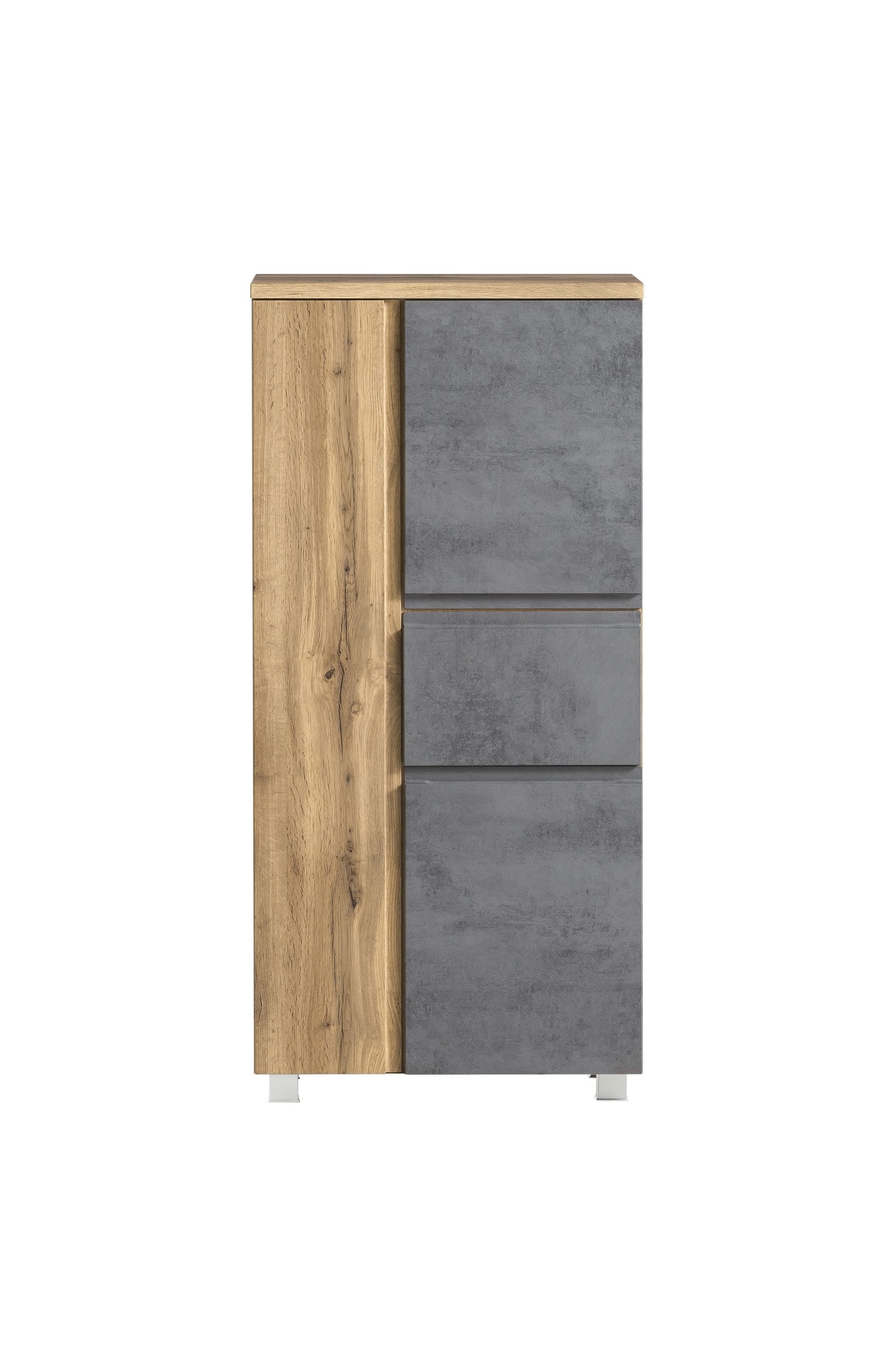 HELD MÖBEL Midischrank in Betongrau/ Wotaneiche, MDF - 65x130x35cm (BxHxT)