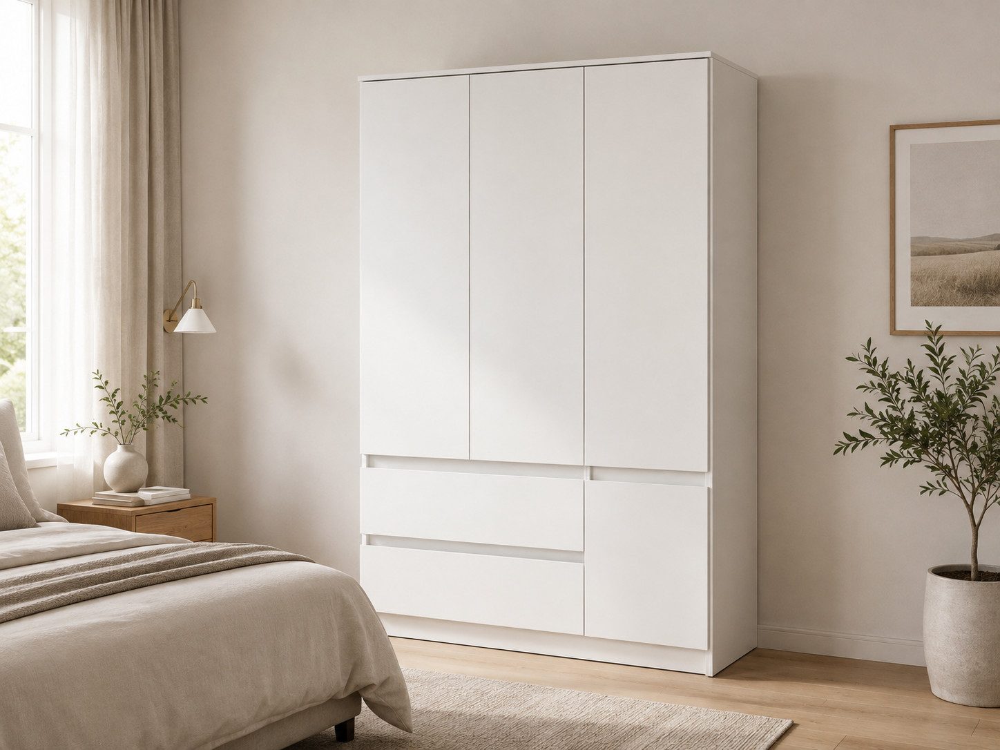 MOEBLO Drehtürenschrank LOSKO 4D2S (Kleiderschrank -120 cm breit, mit 4 Türen, 2 Schubladen, 5 Einlegeböden und Kleiderstange, grifflos) (BxHxT): 120 x 180 x 50 cm