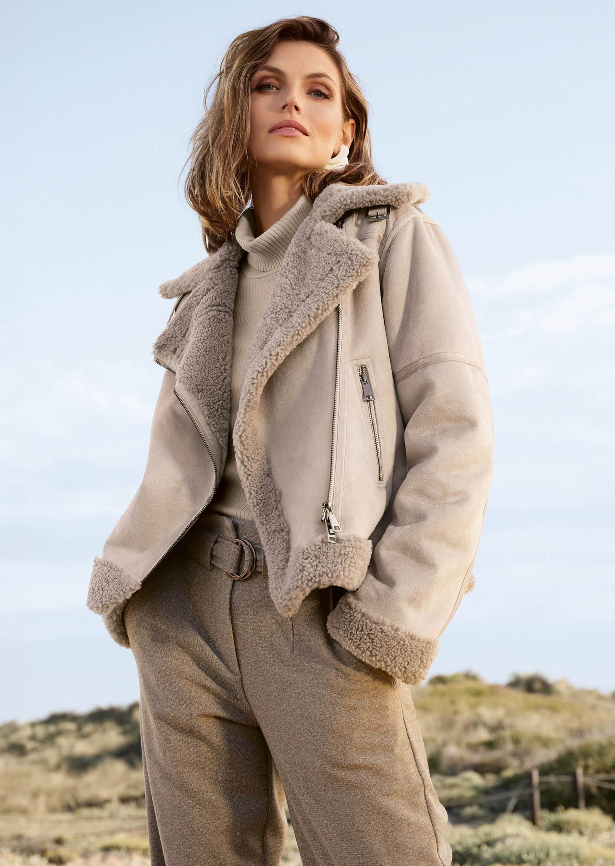 Outdoorjacke Biker-Jacke in Lammfell-Optik