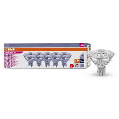 Osram LED-Leuchtmittel MR16 Glas Reflektor 5er-Set 4,9W = 35W GU5,3 12V 350lm 36° Ra>90 2700K, warmweiß, Dimmbar