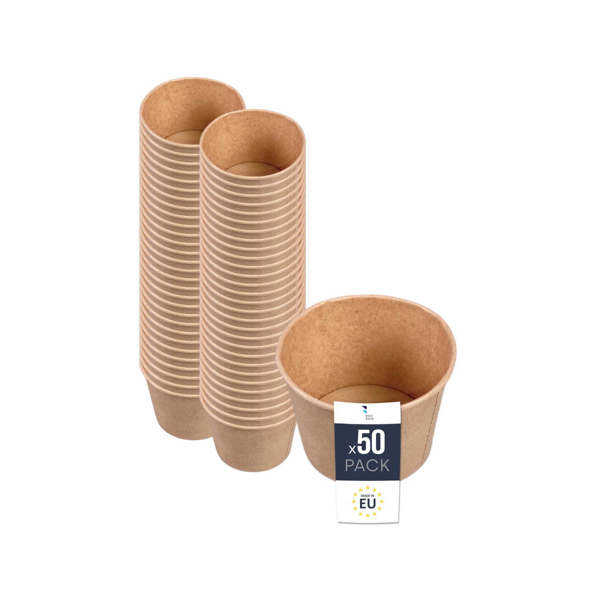BENBOW Einwegschale BenBow Einweg-Papierbehälter mit Deckel 350/470/500/870 ml, (50-tlg), BenBow Einwegbehälter aus Kraftpapier ohne Deckel 50 x 870 ml
