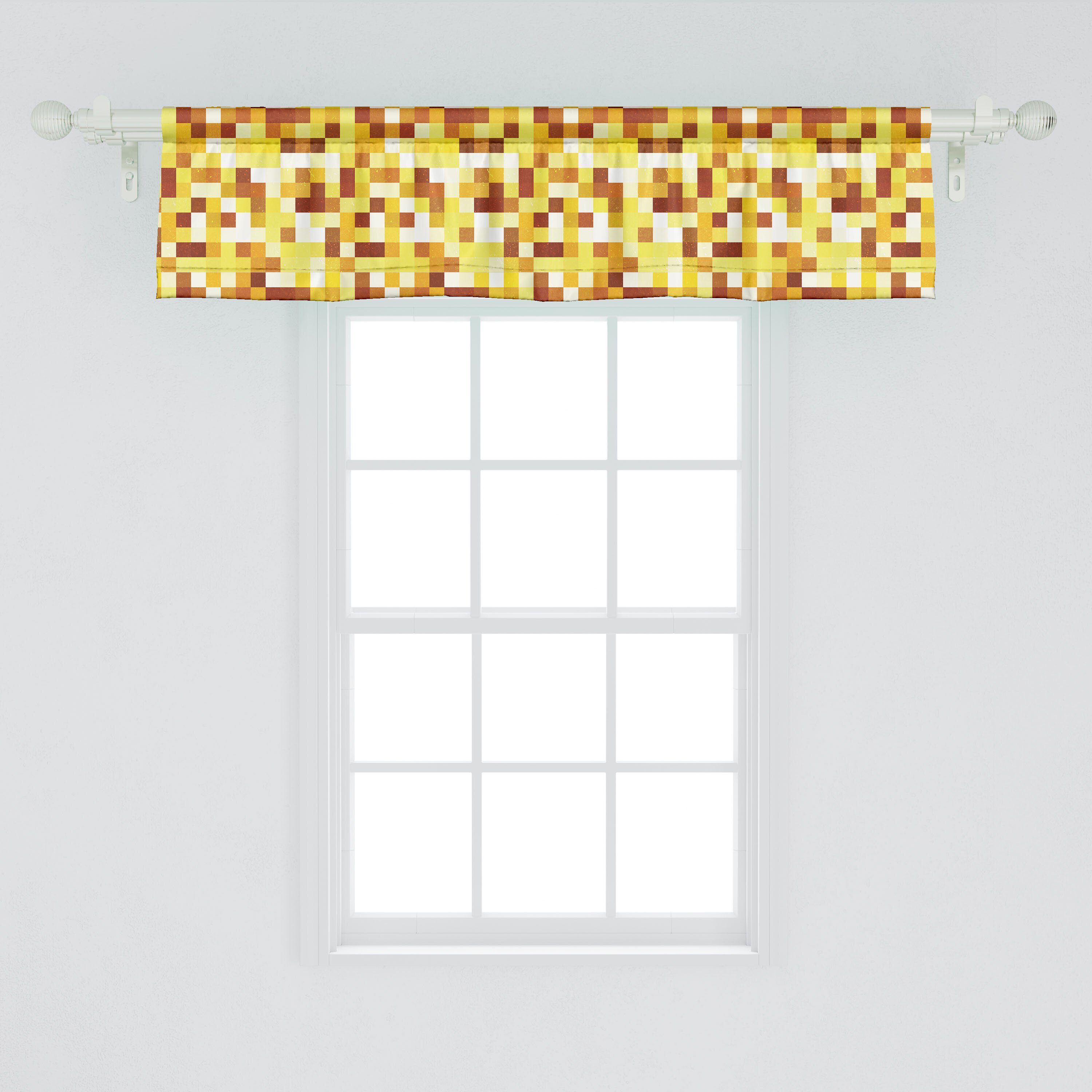 Volant Pixel Grunge Küche Quadrate Microfaser, Dekor Stangentasche, Abakuhaus, Scheibengardine Vorhang Art für Schlafzimmer Abstrakt mit