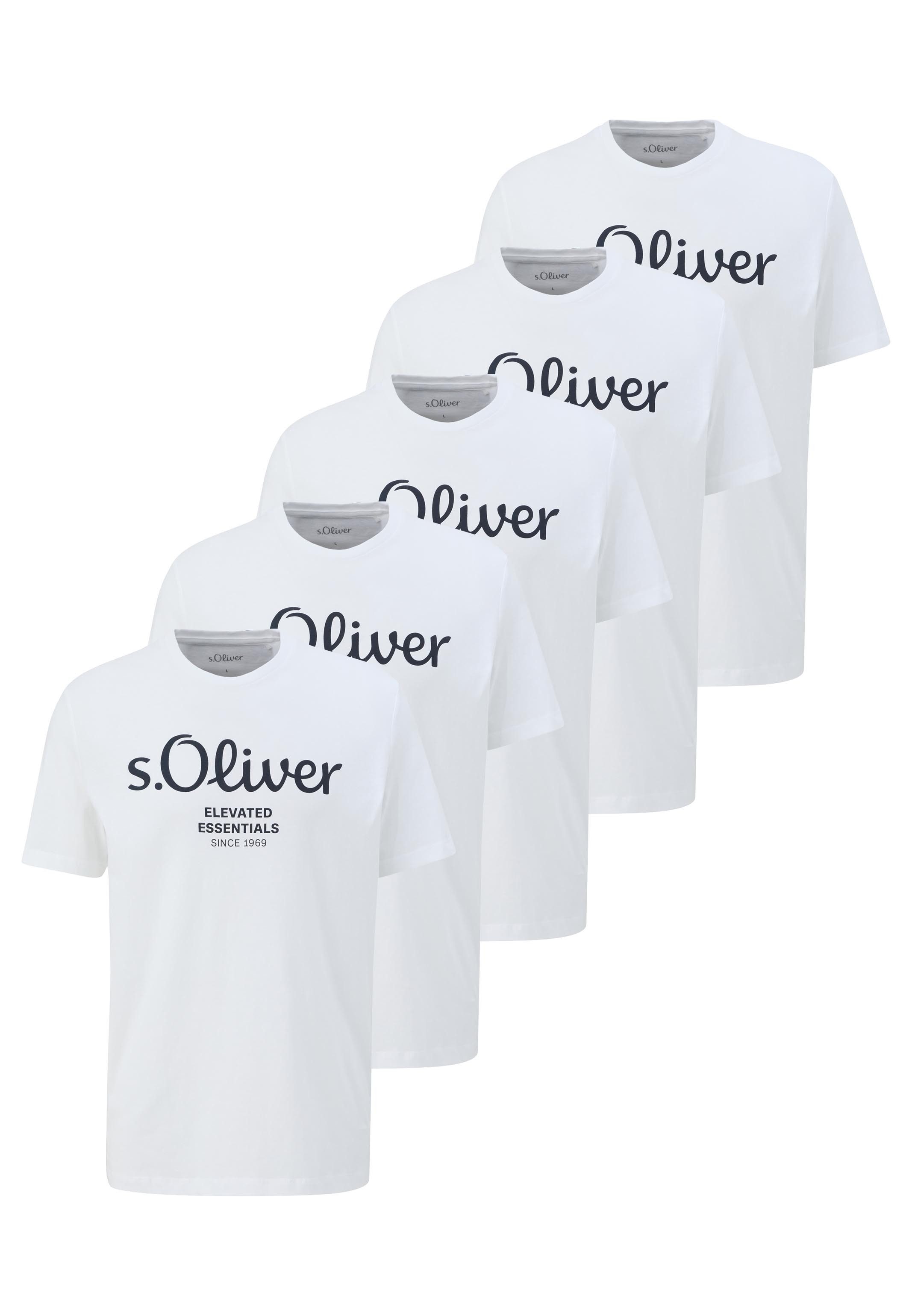 s.Oliver T-Shirt 5er Pack Basic (Spar-Set, 5-tlg) T-Shirt - Baumwolle - Atmungsaktiv - Weicher Jersey mit Logo Print