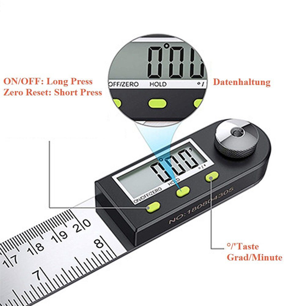 OSTWOLKE Winkelmesser Winkelmesser 20cm Industrie-Digital Winkellineal mit LCD-Anzeige, bis 360°, (1-tlg), Winkel Messen Winkelmessgerät