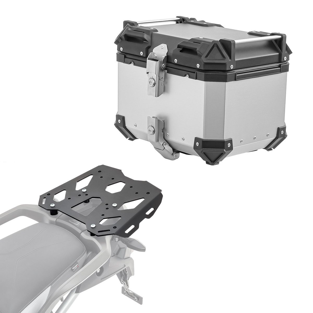 Bagtecs Topcase Set Alu Topcase + Gepäckbrücke passend für Triumph Tiger 1200 Rally Pr