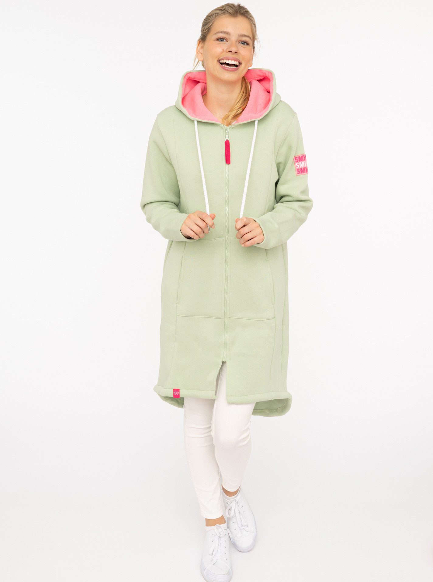 Zwillingsherz Jerseymantel "Be Positive" mit großem Stickmotiv, Taschen und günstig online kaufen