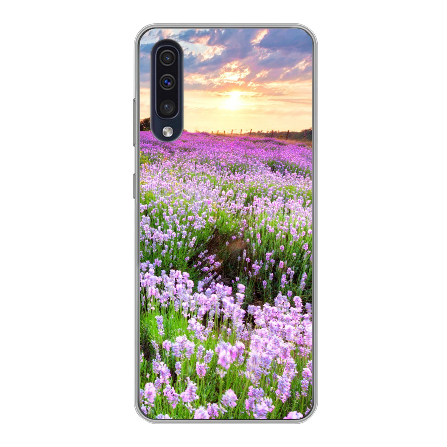 MuchoWow Handyhülle für Samsung Galaxy A30s Blumen - Lavendel - Lila - Himmel - Sonnenunte, Smartphone-Bumper, Print, Handy Schutzhülle Dünn
