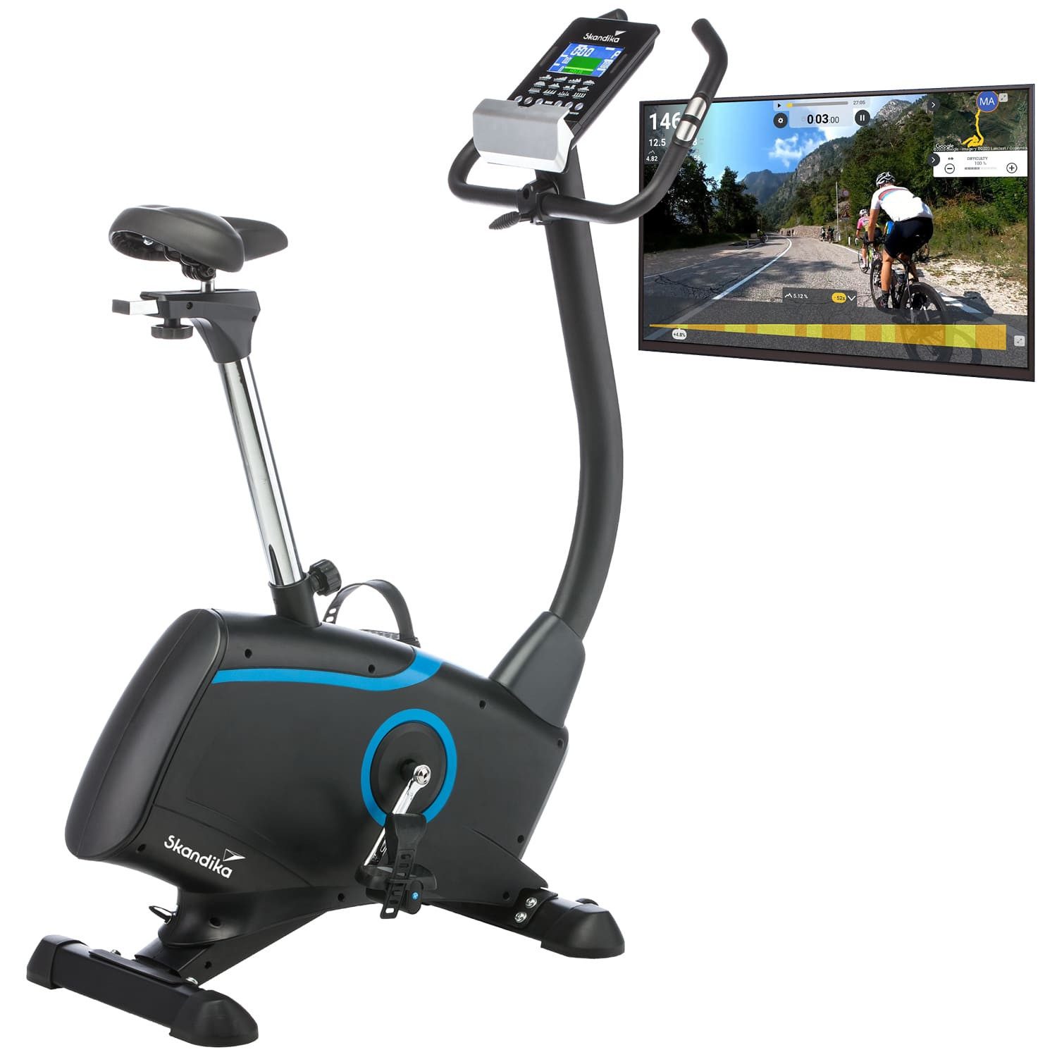 Skandika Ergometer Cardio Bike Atlantis Heimtrainer mit App Steuerung, Bluetooth, 10kg Schwungmasse, Pulsmessung, 32 Stufen, geräuscharm Transportrollen