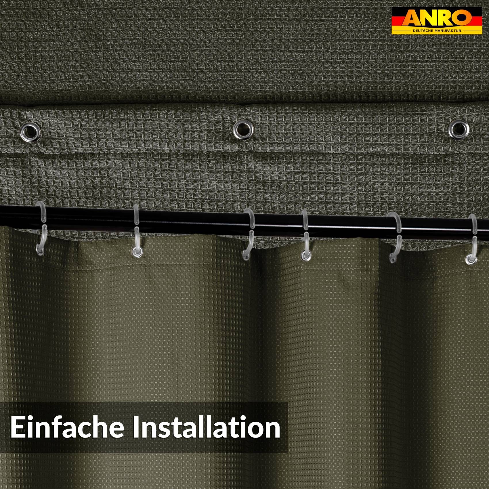 ANRO Duschvorhang WAFFEL Anti-Schimmel Waffel Hochwertig Badezimmervorhang Wasserperlend Breite 120 cm (Packung, 1-tlg., Duschvorhang inkl. Aufhängeringe), robuster Vorhang Stangenaufhängung 120x200cm Spa Design Grün