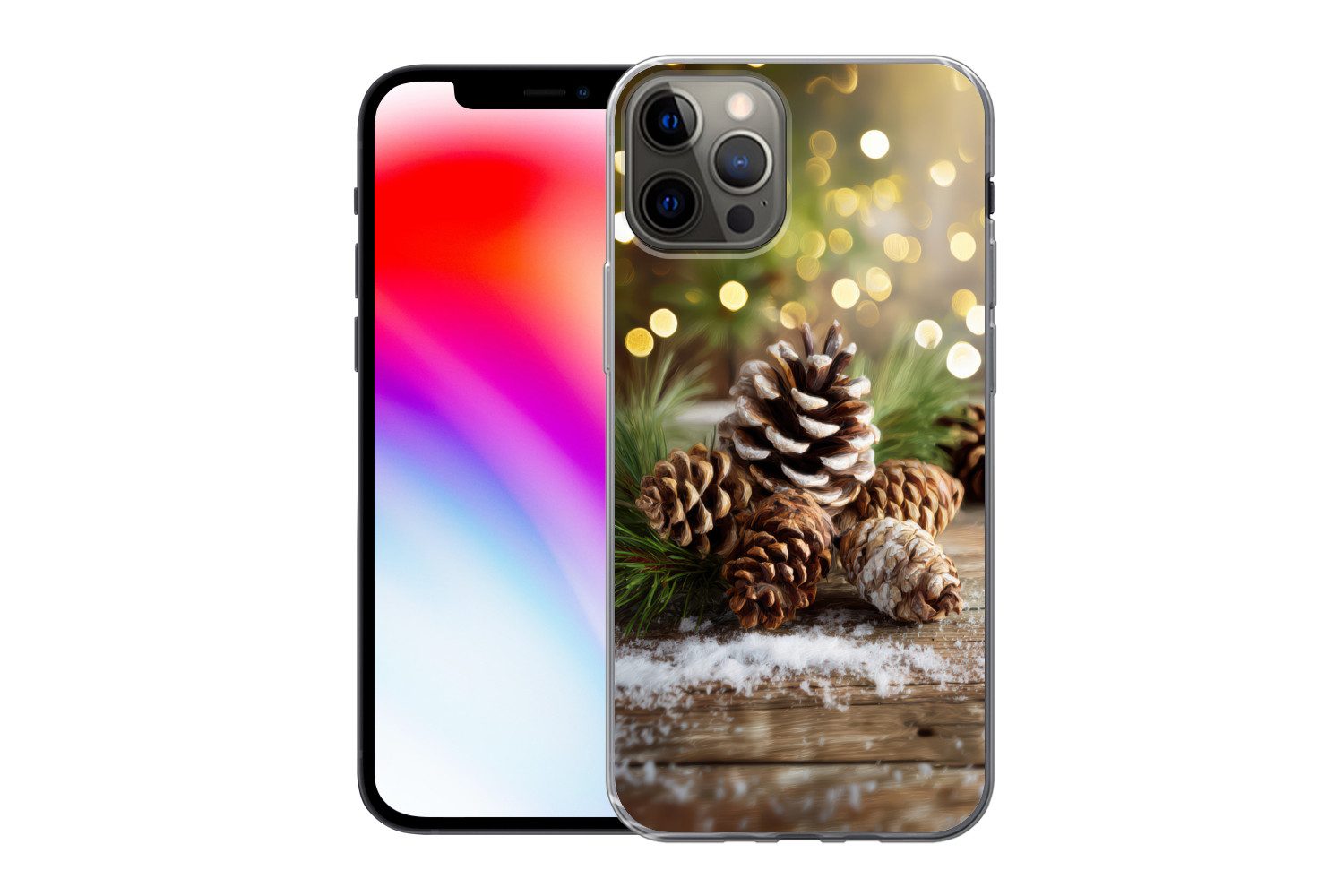 MuchoWow Handyhülle für Apple iPhone 12 Pro Tannenzapfen - Weihnachtsstimmung - Braun - Gr, Smartphone-Bumper, Print, Handy Schutzhülle Dünn
