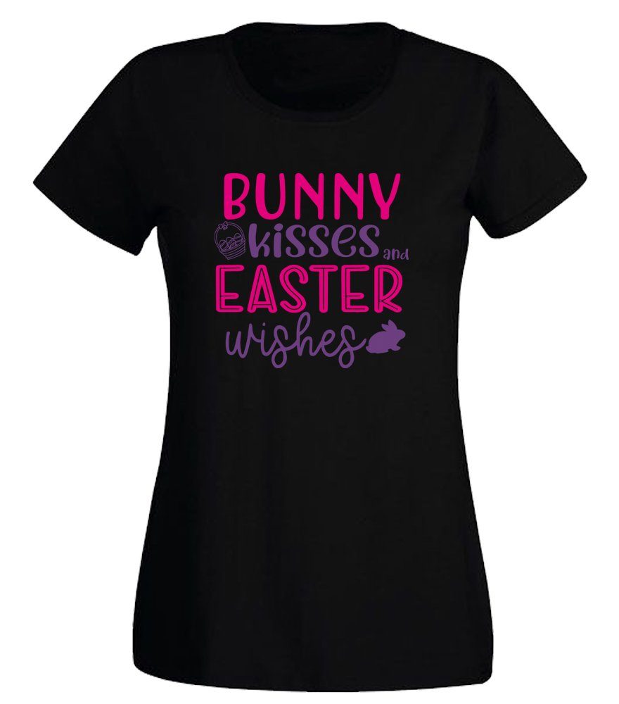 G-graphics T-Shirt Damen T-Shirt - Bunny Kisses – Easter Wishes mit trendigem Frontprint, Slim-fit, Aufdruck auf der Vorderseite, Spruch/Sprüche/Print/Motiv, für jung & alt